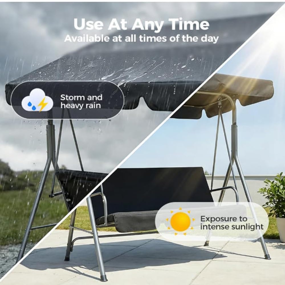 Auvent De Balancelle De Jardin Toit De Rechange Pour Balancelle 2 Et 3 Places Toit De Balancelle De Jardin 142×120cm 195×125cm Toit Pare-Soleil(Black,190x132cm/75x52in)