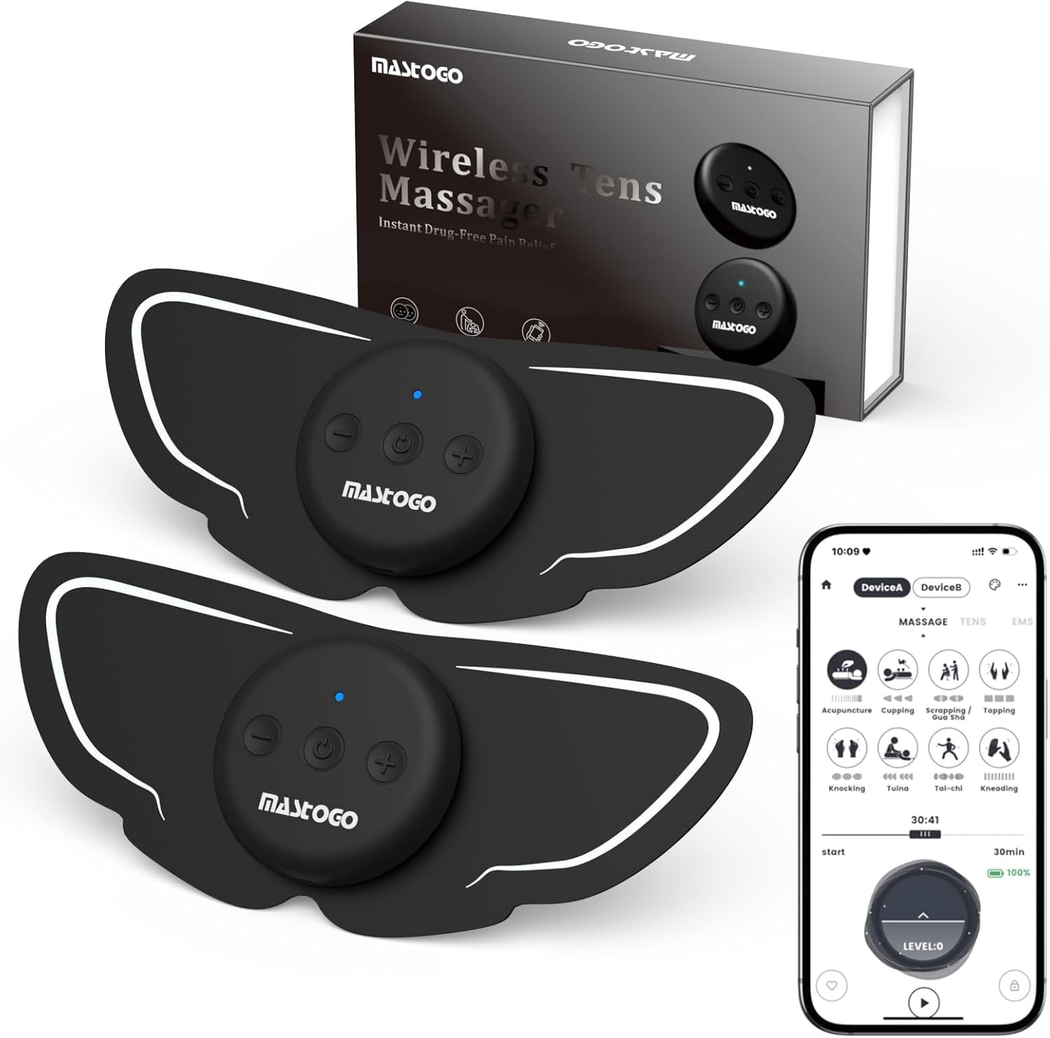 MASTOGO Dual Host Wireless TENS Unit Muscle Stimulator with APP Control