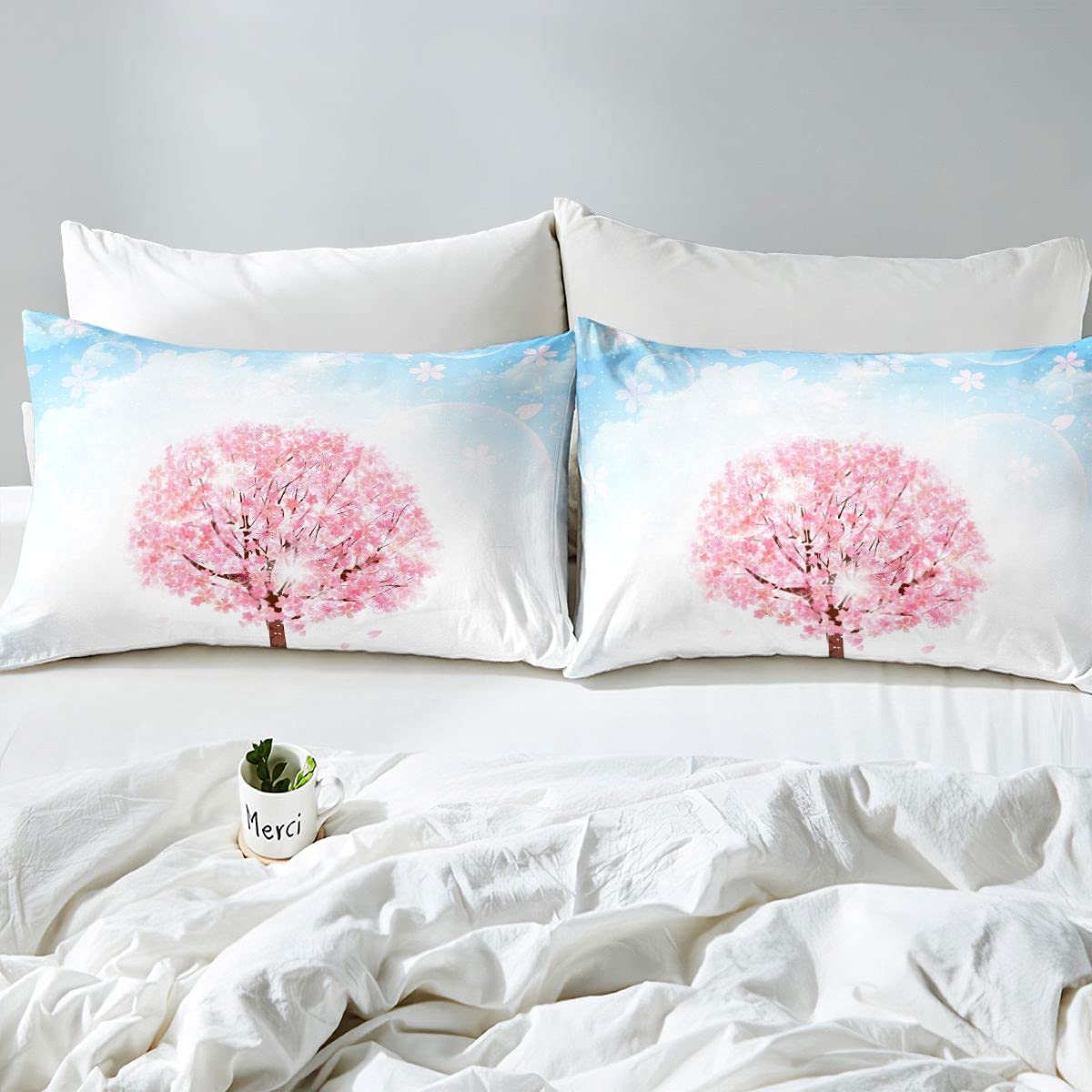 Juego de Cama para niños,niñas,árbol de Flores de Cerezo, Rosa
