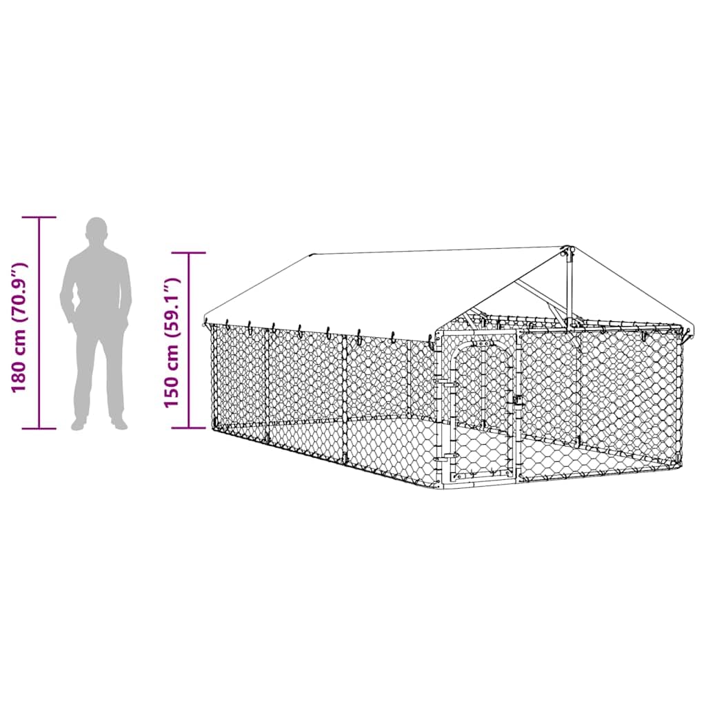 Perrera para perros al aire libre de acero galvanizado con techo de 400 x 200 x 150 cm, con cierre, jaula independiente para cachorros y perros, protección, seguridad, jardín, entrenamiento