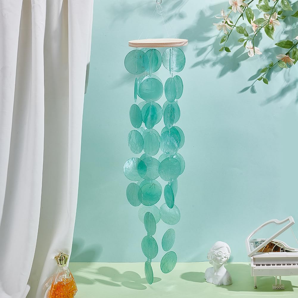 PH PandaHall Conchiglia di Capiz Carillon da Vento per Esterni 61.5cm Carillon da Vento per Donne per Portico con Cima in Legno per Giardino Patio Parete Decorazione Costiera Cortile