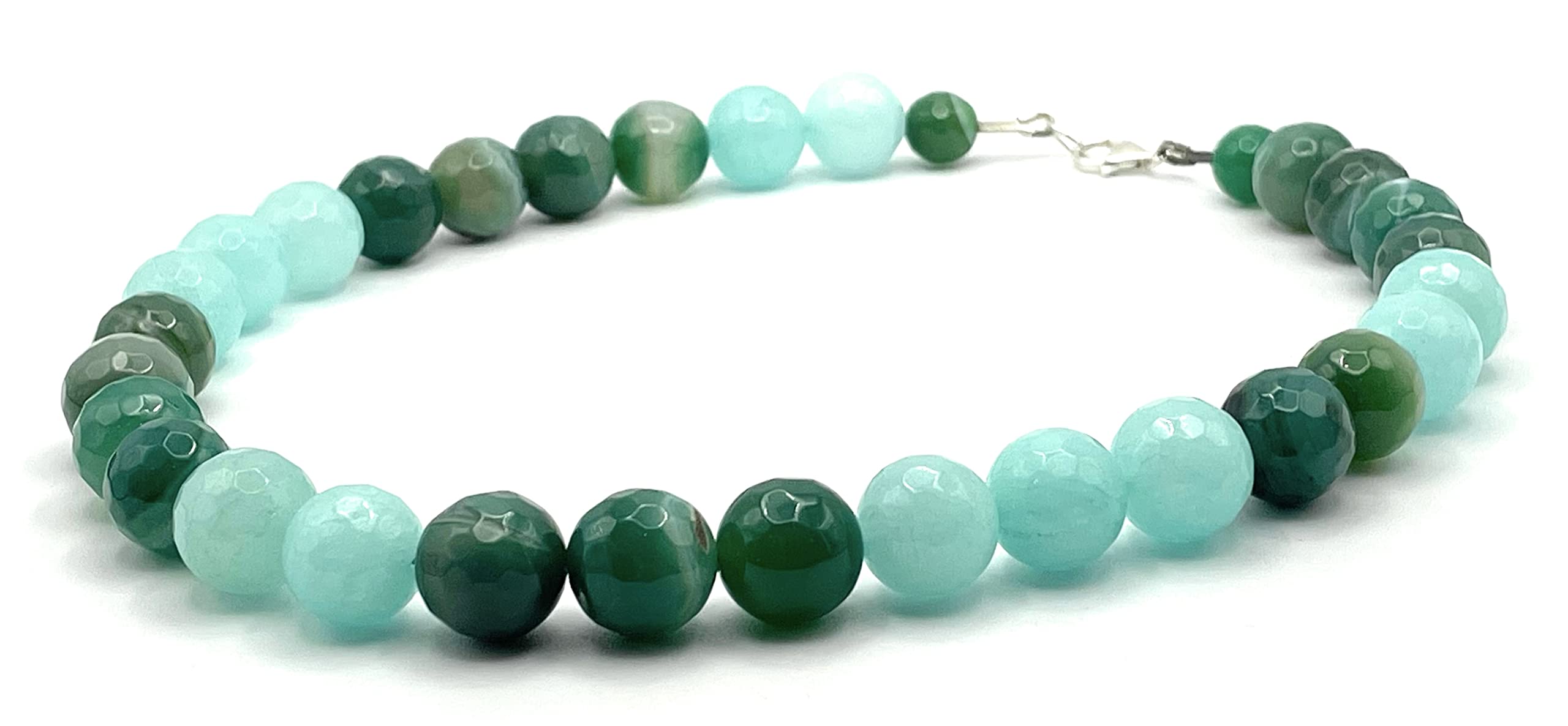 Türkis Jade Halskette, grüner Achat Choker Choker, 925 Sterling Silber, Edelstein Schmuck, August Geburtsstein, Geschenk für sie