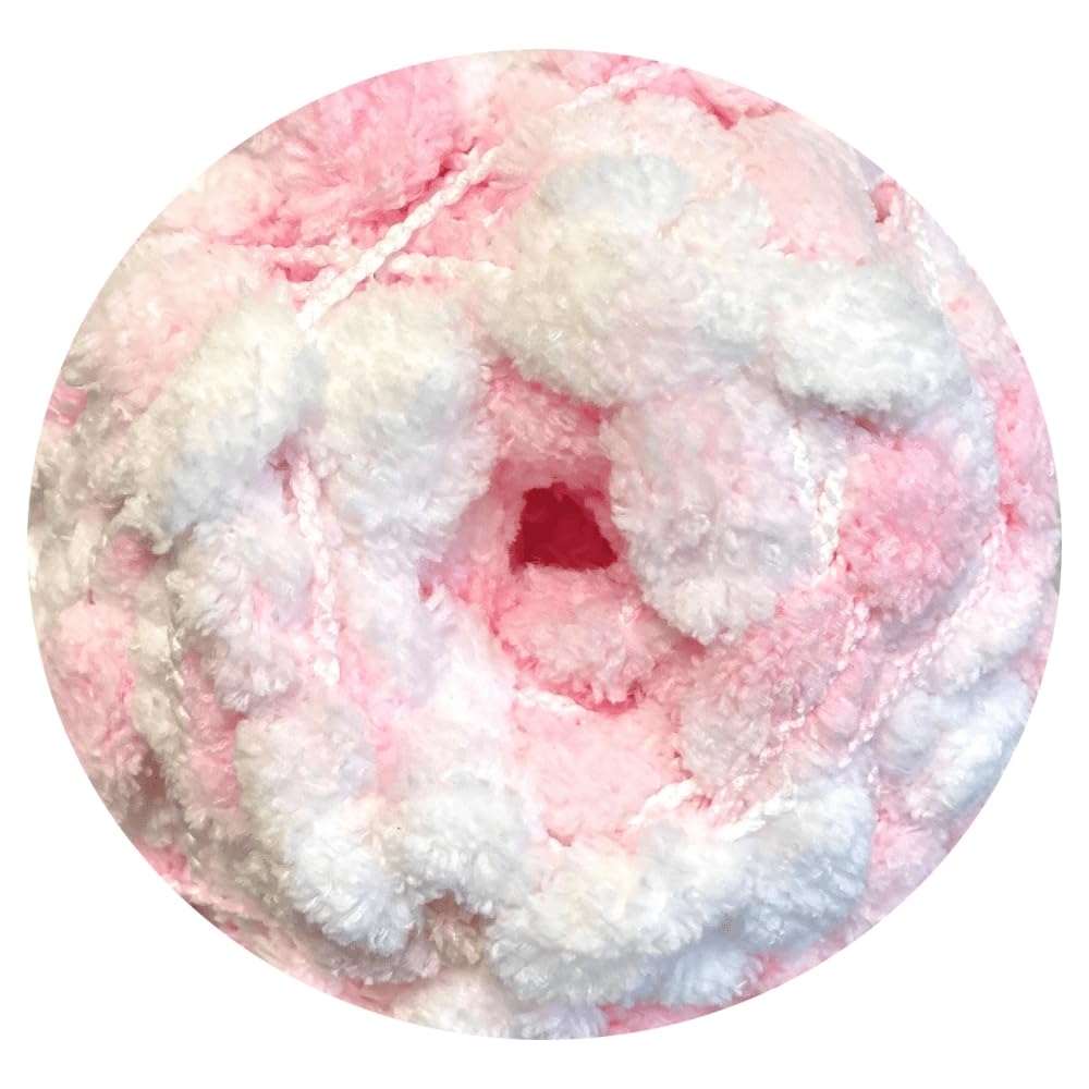WoolCraft Pom Pom Knitting & Crochet Yarn, Popular Super Soft Baby Yarn Available in a Selection of Prints and Pastel Shades, 100% Polyester, 100 Metres, 200g Balls, Pack of 3, Pink White