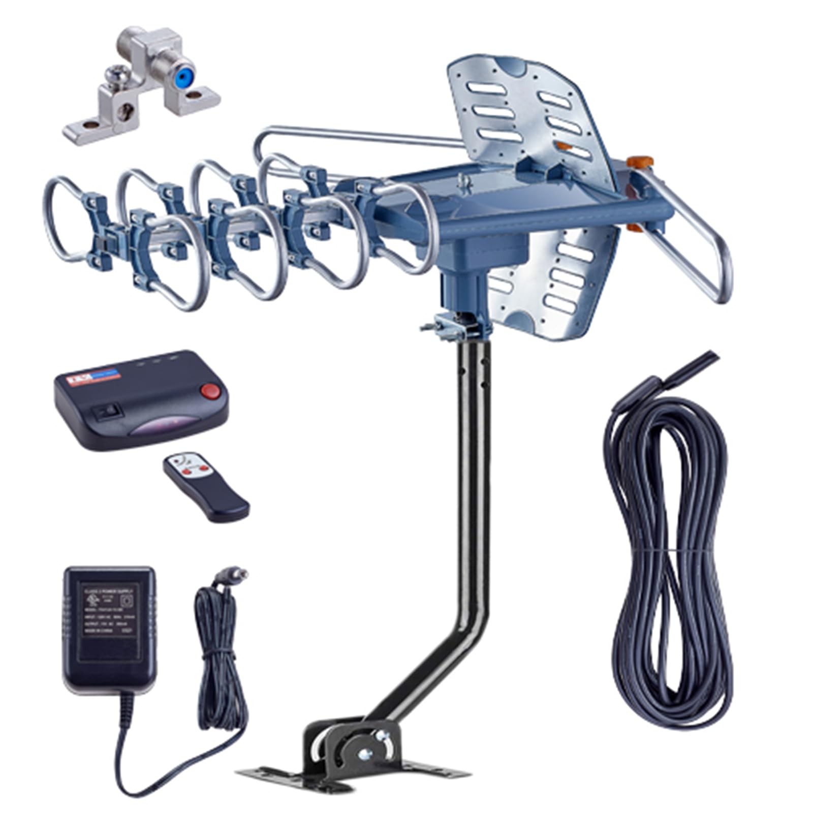 TV Antenna Outdoor with Mounting Pole & 40 ft RG6 Coax Cable 150 Miles Range Wireless Remote Rotation Support 2TVs 360° Rotation