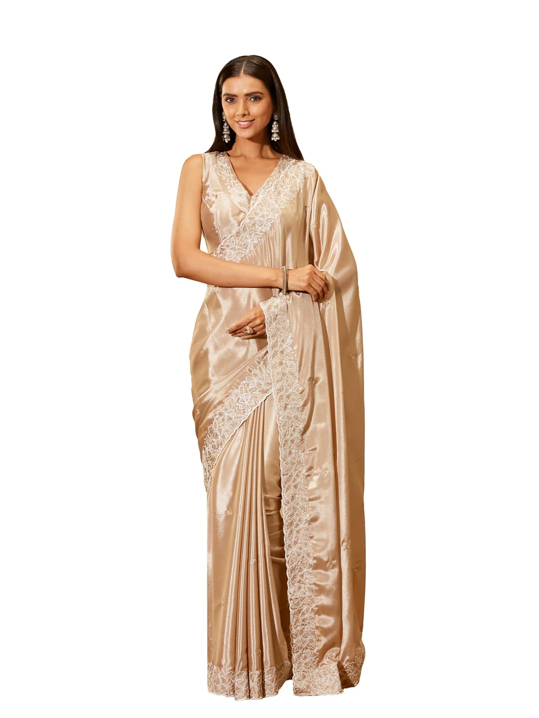 kasee Women's Gold Silk Blend Saree with Subtle Embroidered Border-picture-16