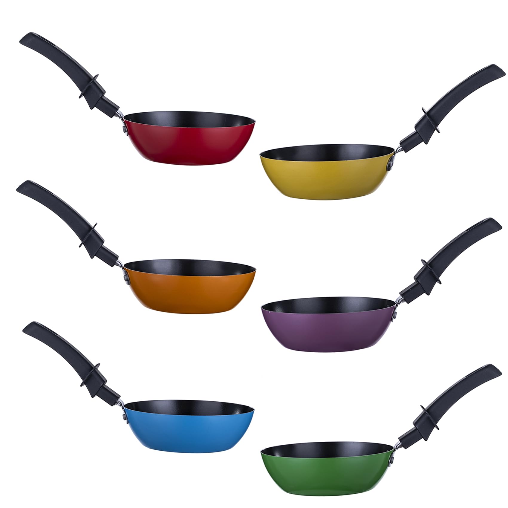 Mini Wok Party Set 6 Pièces Ø12cm Revêtement Antiadhésif Small Wok avec Isolation Poignée pour le Tablegrill Mini Crépière