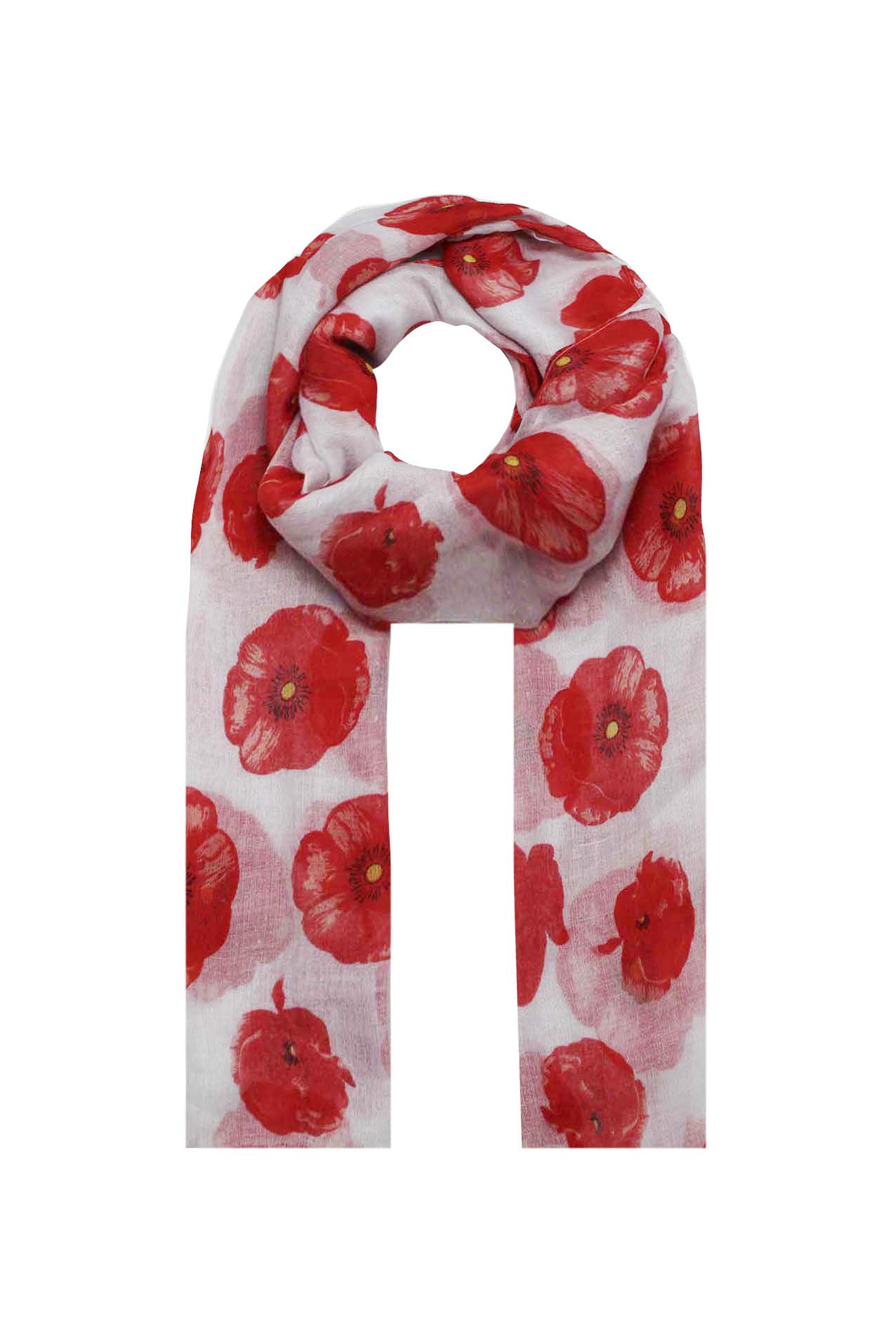 Finecy In NEW Women Ladies Fashion Scarf Wrap Featuring Poppy Flowers Printing White