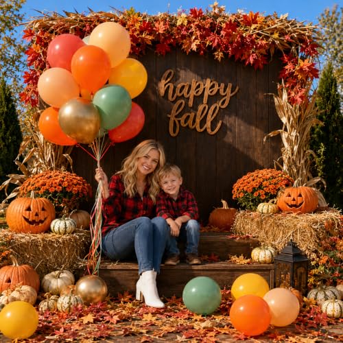 Image of Fall Balloon, Orange Yellow Green Beige Gold Balloon for Autumn Party Decor | Orange Mustard Yellow Sage Green Beige Metallic Gold Fall Color Latex Balloon, Thanksgiving Harvest Birthday Party Decor