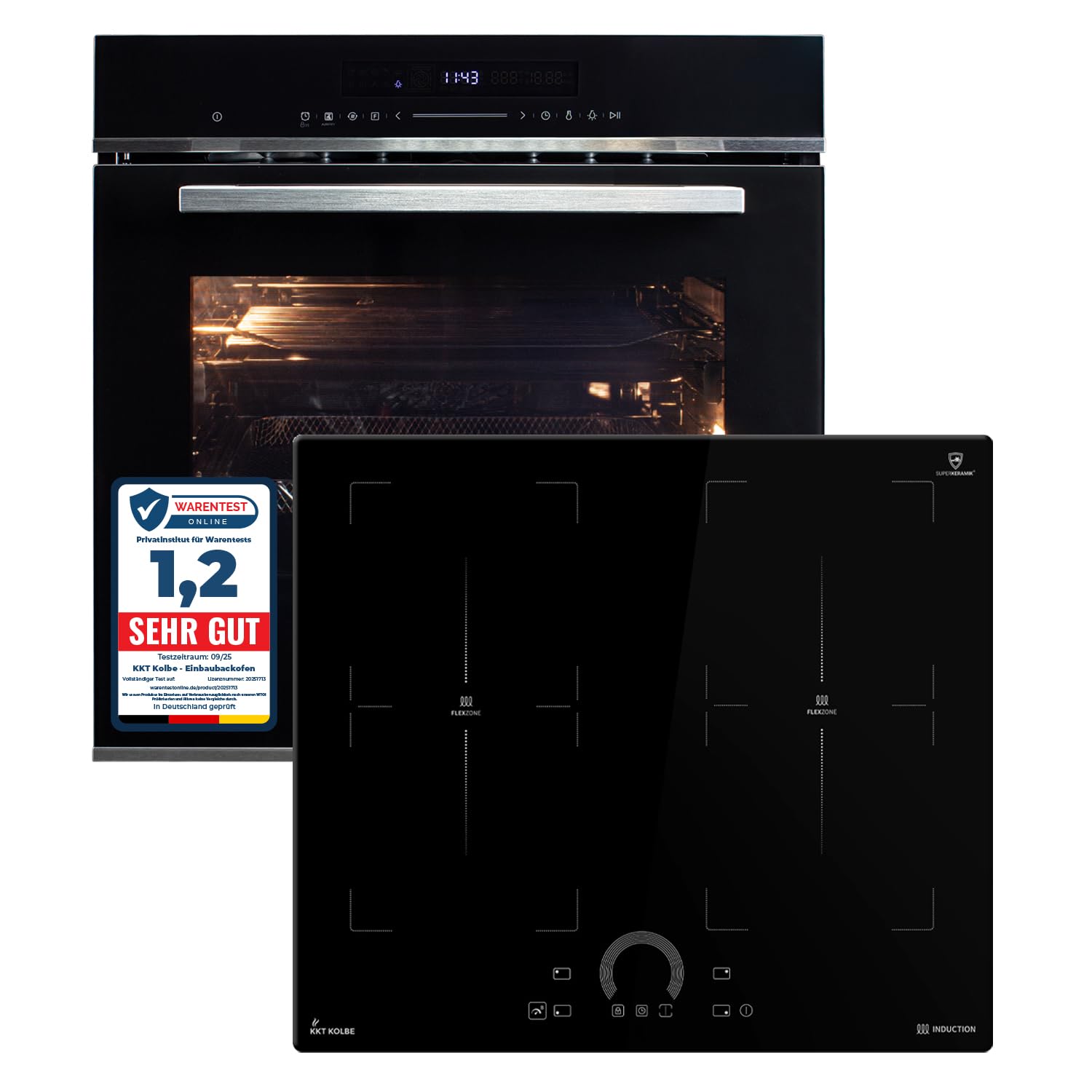 KKT KOLBE | Autarkes Herdset | 60cm Einbaubackofen EB8017ED | 59cm Induktionskochfeld IH85904FZ | Katalyse | Pizzafunktion | Grill | Umluft | Heißluft | Timer | Airfry | SET8017IH594FZ