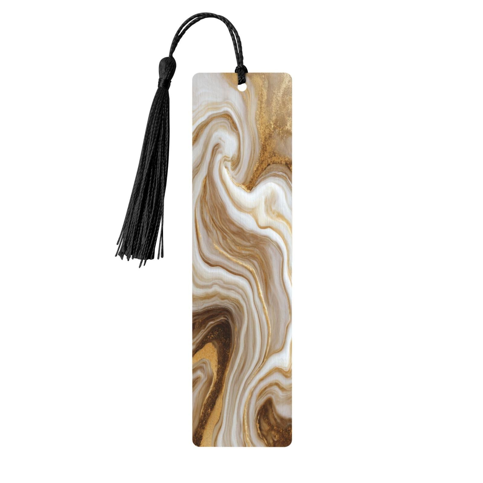 Cream And Gold Marble Wood Bookmarks With Tassels Wood Sign For Crafts Book Marker Tags For Readers Book Lovers