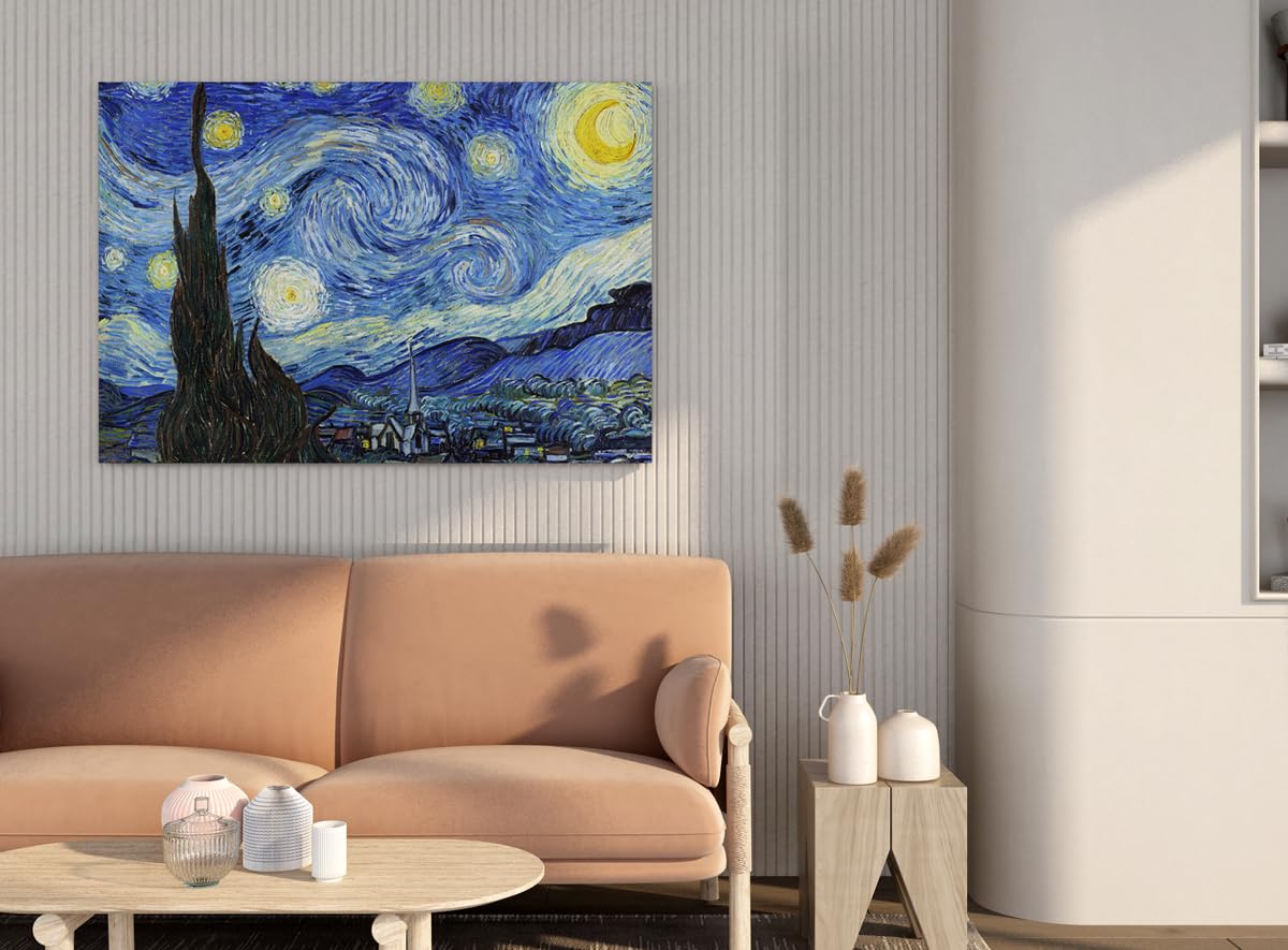 La Noche Estrellada | Vincent van Gogh | Post-impresionismo | Cuadro Canvas Wall Art | Impresion Giclee lienzo algodon puro | Bastidor 3cm