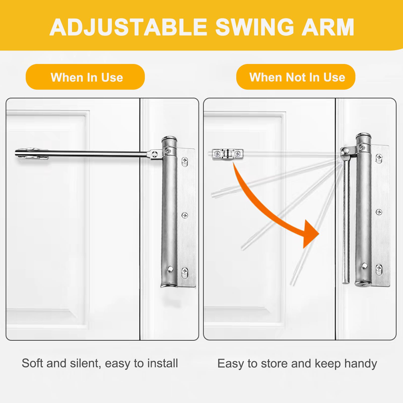 Spring Door Closer, 2PCS Automatic Door Closer with Adjusting Rod and Screws for Residential Commercial Home Office - Image 4