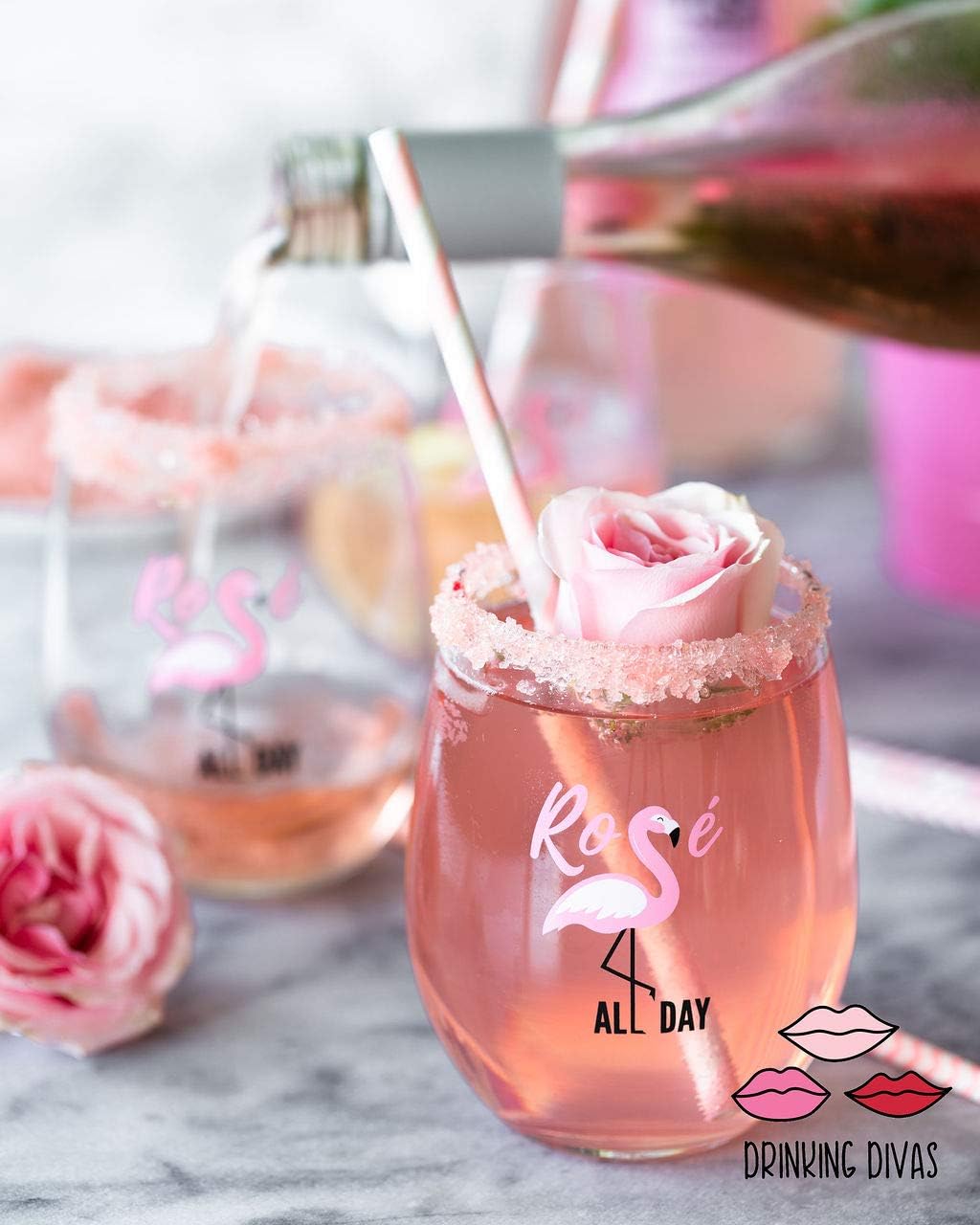 🔥 Cashback up to 70% Drinking Divas 'Rosé All Day' - Stemless Wine Glass | Funny Gifts for Women | Bachelorette Party, Birthday, Mothers Day, Christmas Gift Ideas | For Mom, Best Friend, Sister, Aunt, Girlfriend, Wife