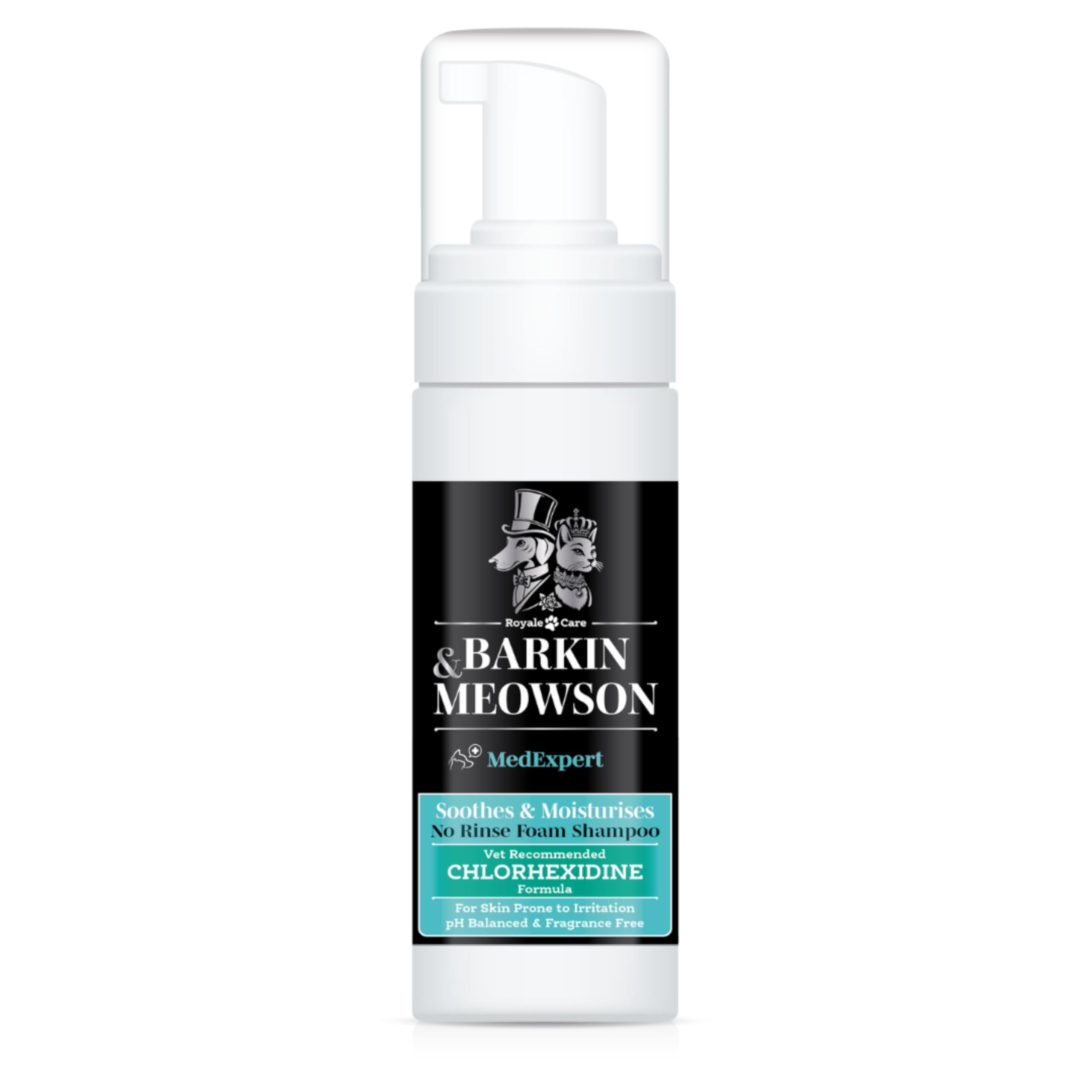 Barkin & Meowson MedExpert No Rinse Foam Shampoo with Chlorhexidine Formula 150ml / 5.07 fl.oz for Dogs and Cats  with Irritated Skin - Fragrance Free