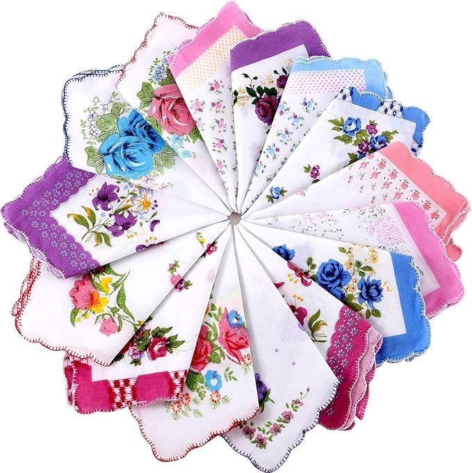 Handkerchiefs | Soft Cotton Hankies for Woman | Hankies for Girls | White Border Ladies Hanky | Skin Care Hanky for Girls | Set of 6 To 48| Multi