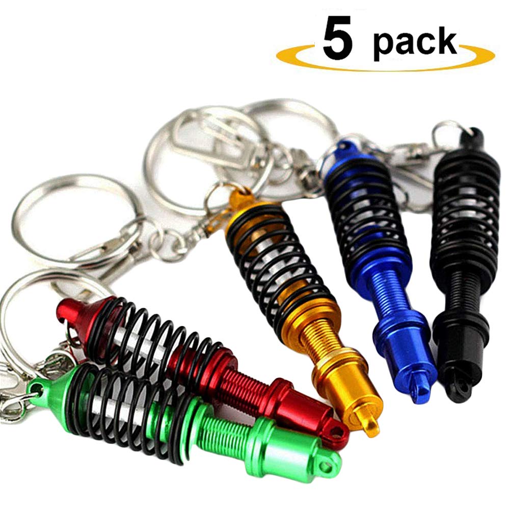 5Pcs Spring Shock Absorber Keychain, Vkermury Coilover Keychain Creative Hot Auto Part Model Metal Keychain/Key Ring/Holder Set