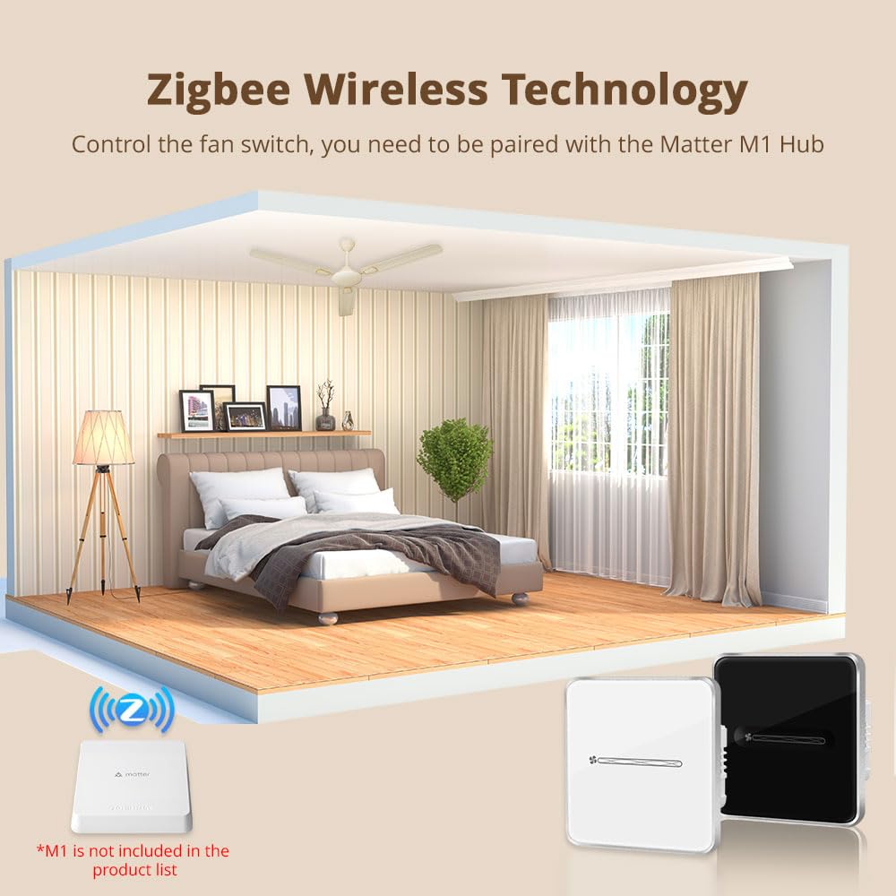 Yagusmart Tuya Zigbee Smart Fan Switch, Speed Control, Works with Alexa and Google (Neutral Wire Required, Zigbee Hub Needed) - Image 4