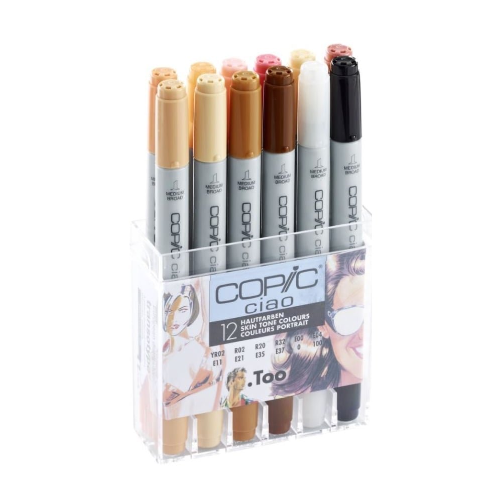 COPIC Ciao Marker Zestaw 12 "Kolorów portretowych", uniwersalnych markerów na bazie alkoholu, w praktycznym akrylowym displayu do przechowywania i łatwego wyjmowania.