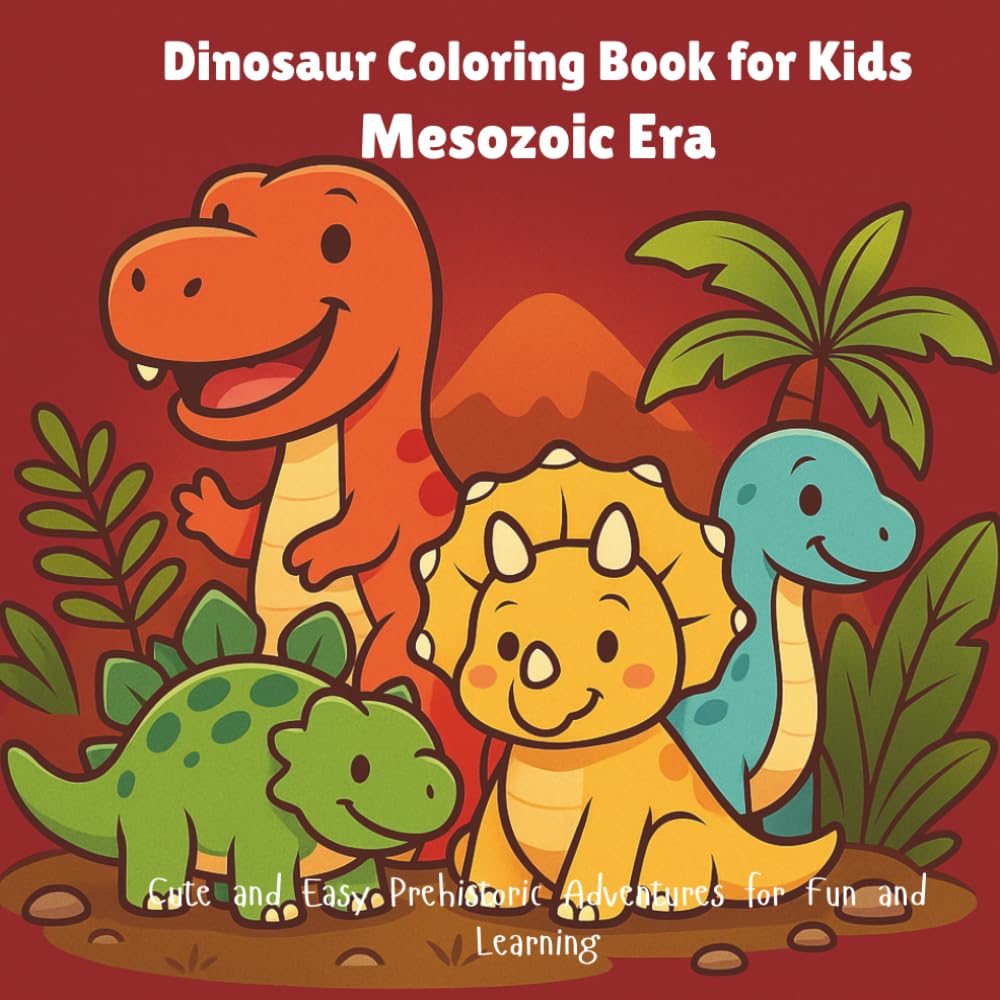 Dinosaur Coloring Book for Kids: Mesozoic Era: Cute and Easy Prehistoric Adventures for Fun and Learning| Ages 4+| Adorable And Fun Illustrations For Young Dinosaur Enthusiasts