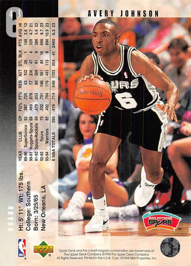Amazon.com: 1994-95 Upper Deck Basketball #43 Avery Johnson San