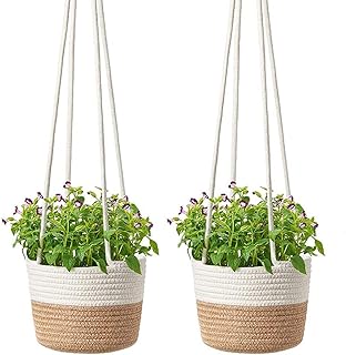 JSJSYO 2 Pack Cotton Rope Hanging Planter Woven Plant Basket Indoor Hanging Rope Planter Baskets Up to 7" Pot Macrame Plan...