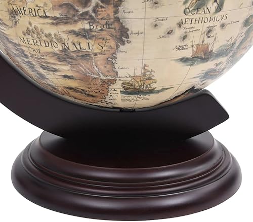 Miniatura 6 de vidaXL Barra de globo de mesa blanco y marrón, soporte para vino, madera de eucalipto maciza, mapas náuticos del siglo XVI y diseño de frescos