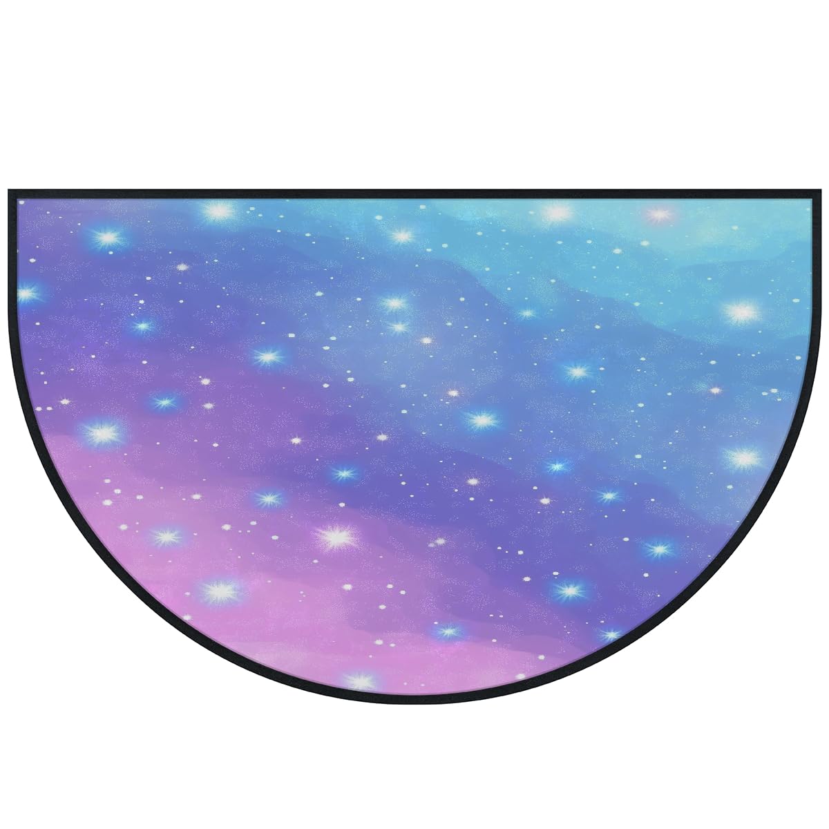 Mexpekil Paillasson demi-lune bleu et violet, motif galaxie, pour intérieur et extérieur, antidérapant, lavable, absorbant, anti-saleté, 100 x 160 cm