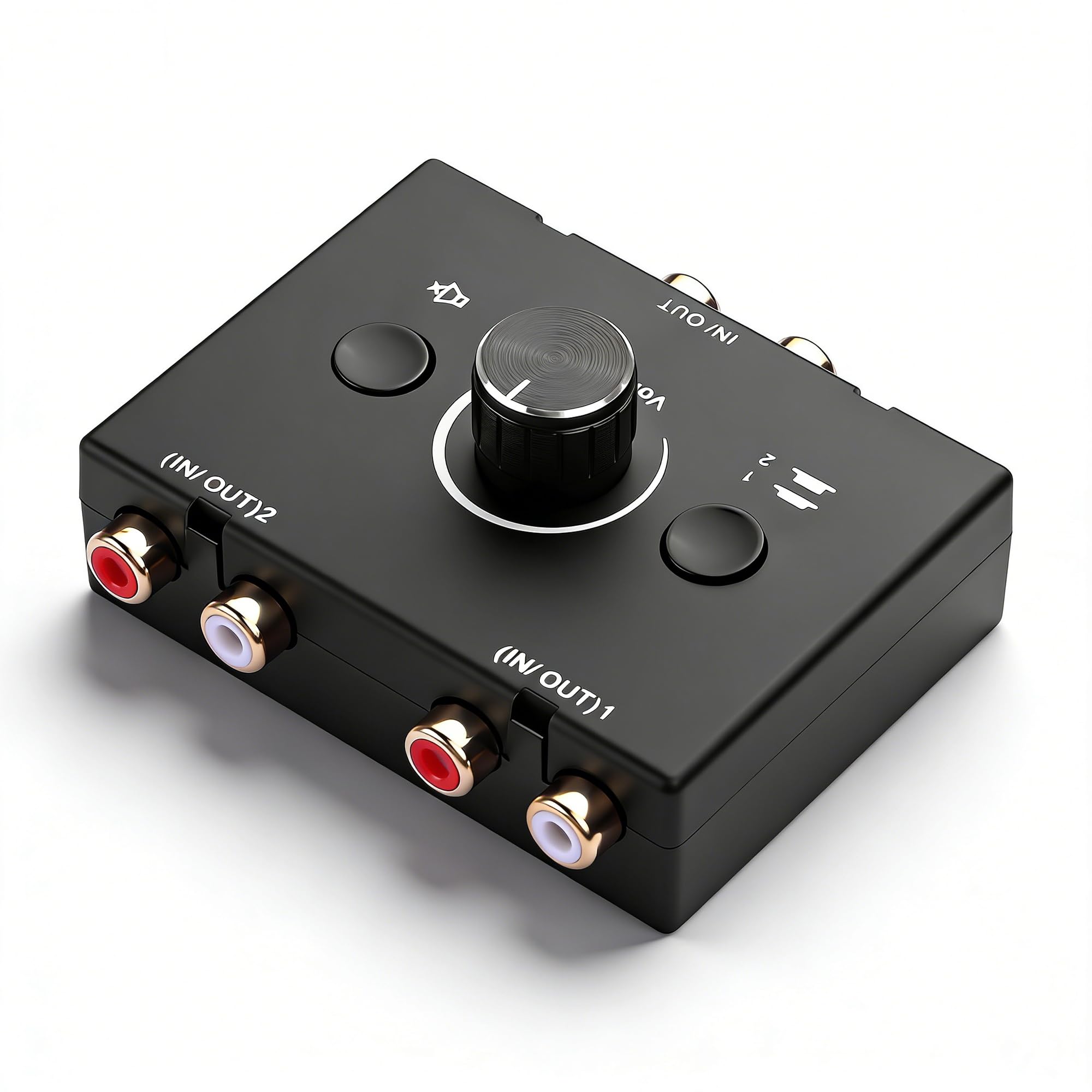 GINTOOYUN RCA Audio Button Switcher 2 In 4 Out o 4 In 2 Out R/L Stereo Audio Switcher con pulsante Mute e manopola di regolazione del volume (RCA)