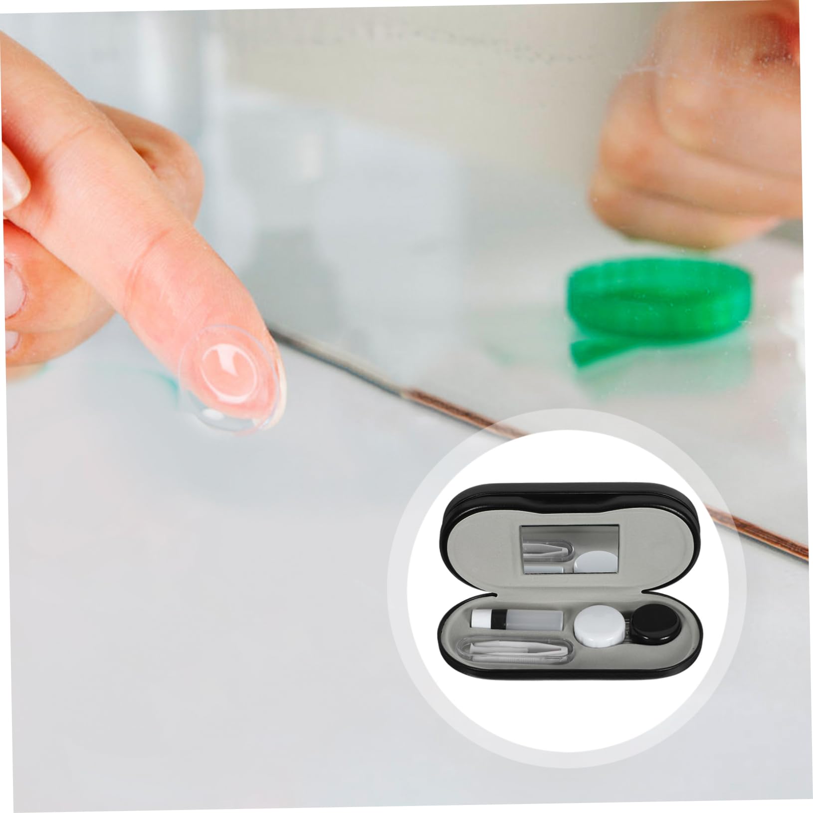 Caja de Lentes de Contacto Doble para Viaje, PU Negro Portátil | Organizador Compacto, Diseño para Guardar Lentillas, Material de Cuero Pu y Plástico, Ligero, para Bolso