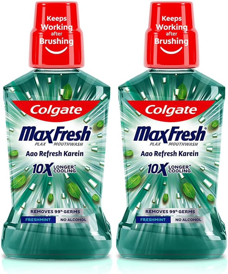 Plax Antibacterial Mouthwash, 24/7 Fresh Breath - 2 x 250ml (Fresh Mint)