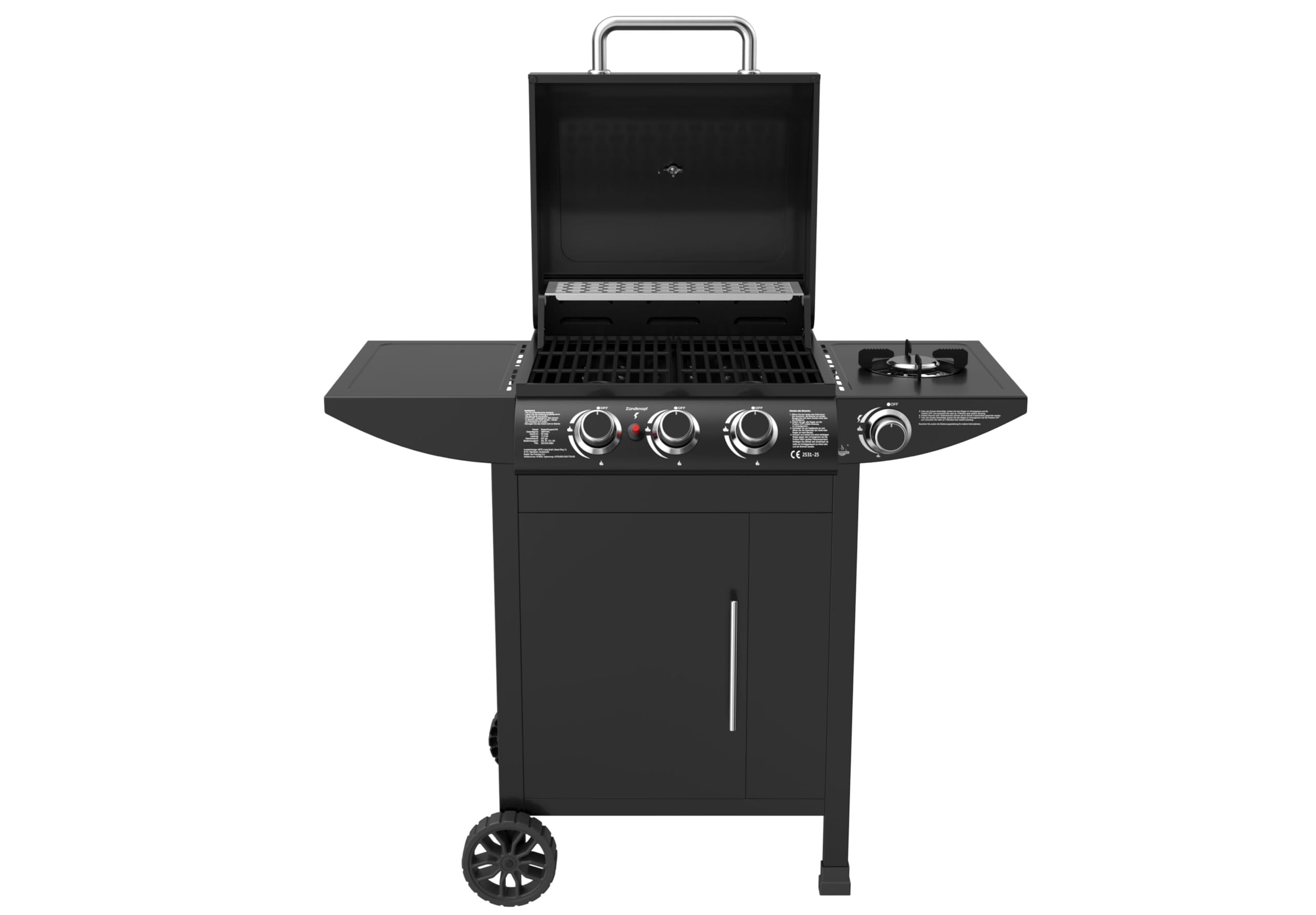 El Fuego® „San Francisco“ Gasgrill | 3+1 Brenner | inkl. Gasschlauch und Druckminderer | Grillrost aus Gusseisen | mit Thermometer | Brenner aus Edelstahl | inkl. Seitenbrenner | AY 5632 (3+1 Brenner)