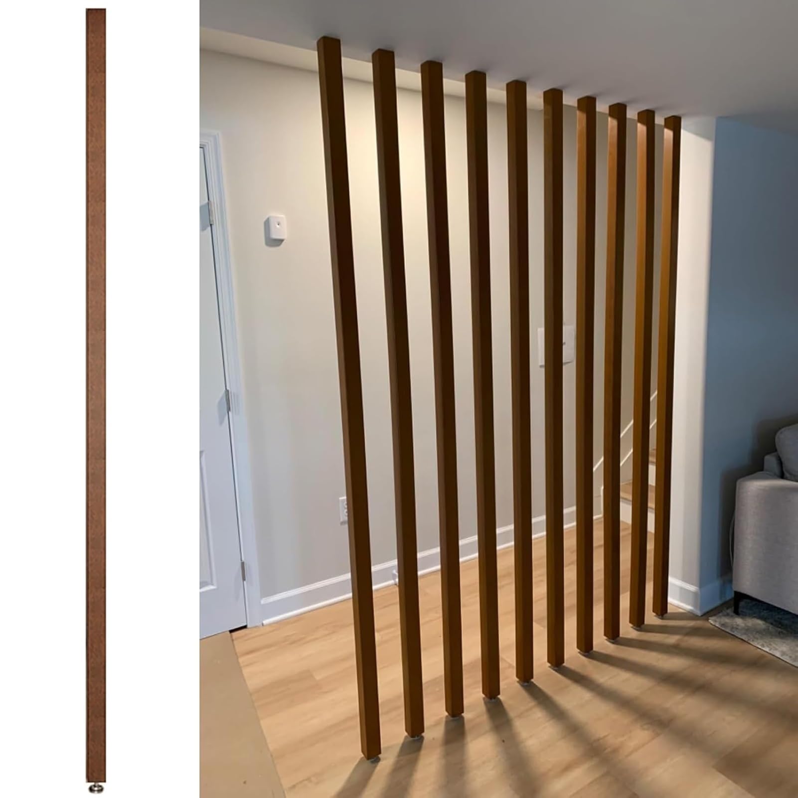 GLETSF 6.88Ft Rustic Wood Room Divider - 5 Pcs Adjustable Slat Partition For Living Room, Kitchen, Bedroom, Home Entryway - No Drill Installation, Stylish Privacy Screen-1 Pcs-110cm/3.6ft