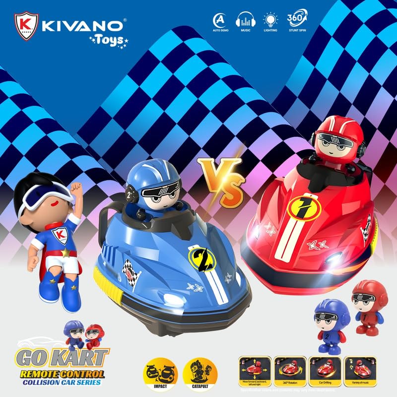 Image of Remote Control Cars for Kids - 2 Player RC Ejecting Bumper Cars (2-Pack) | Cartoon Vehicles with Lights & Music, Fast /Slow Speeds, USB Charging, Boys Toddler Toys, Christmas /Birthday Gift