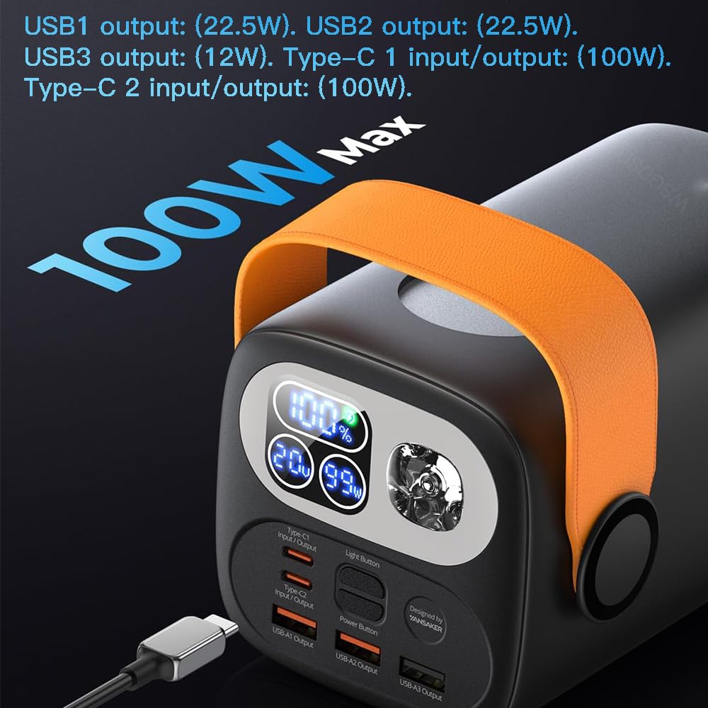 Power Bank Per Laptop Ad Alta Capacità Da 60000 MAh, Caricabatterie Portatile Per Laptop A Ricarica Rapida Da 100 W, 2 Ingressi E 5 Uscite, Impermeabile IP65, Per Tablet, Fotocamere(Color:black)