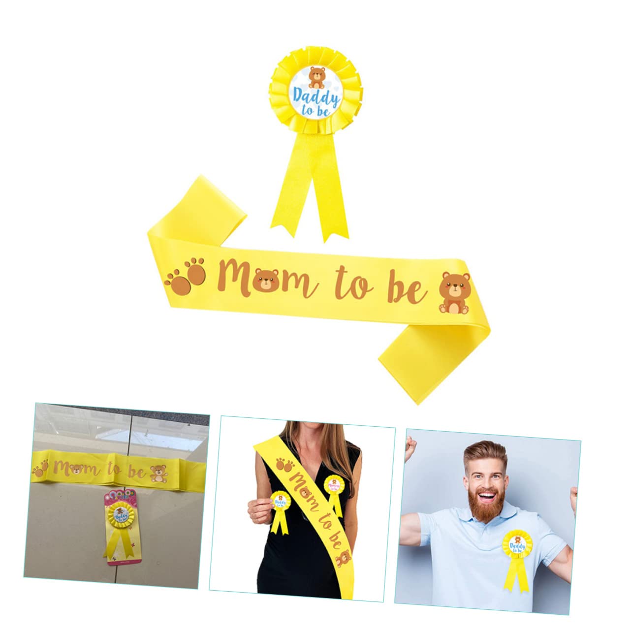 Toddmomy Mom Shower Set Sash Corsage Pins Mommy to Be Sash Daddy to Be Pin Baby Announcement Decor