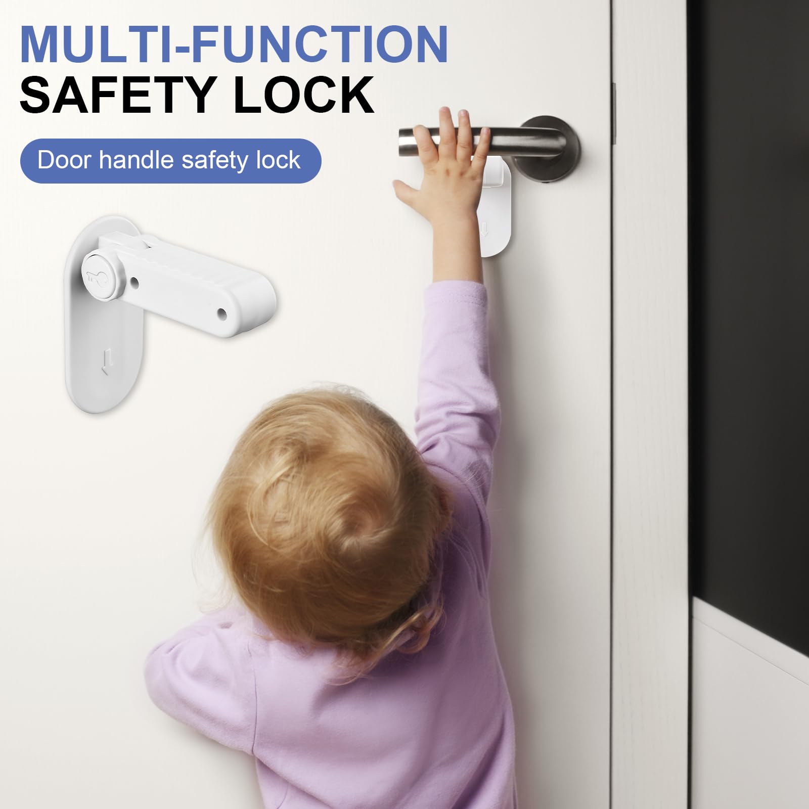 Verrou de Levier de Porte à L'Épreuve des Enfants Petproof, Serrure de Poignée de Sécurité pour Bébé, Sans Outils ni Perçage, Blanc