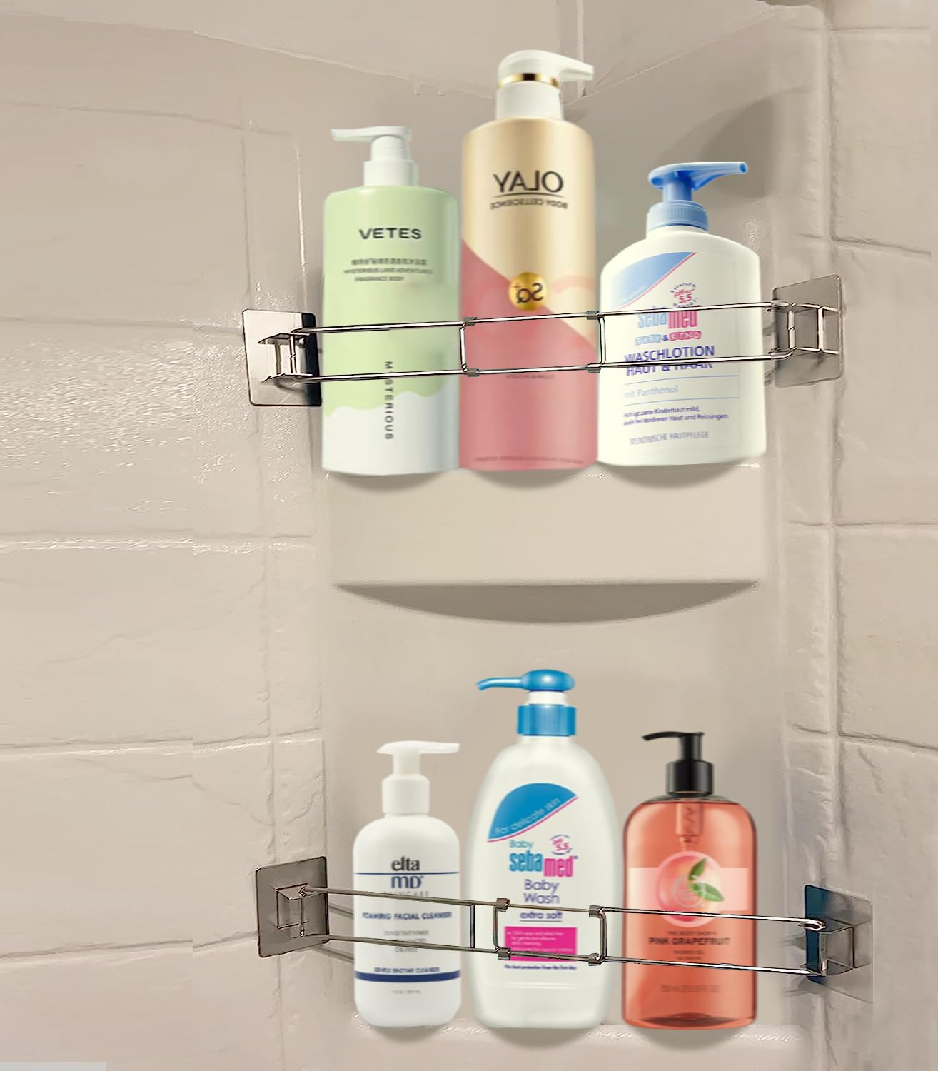 ATDIAG RV Camper Travel Trailer Shower Corner Storage Bar-Adjustable Stainless Steel Rod,Extends Between 7" and 13"-RV Bath Accessory for Securing Toiletries (2 Pack)