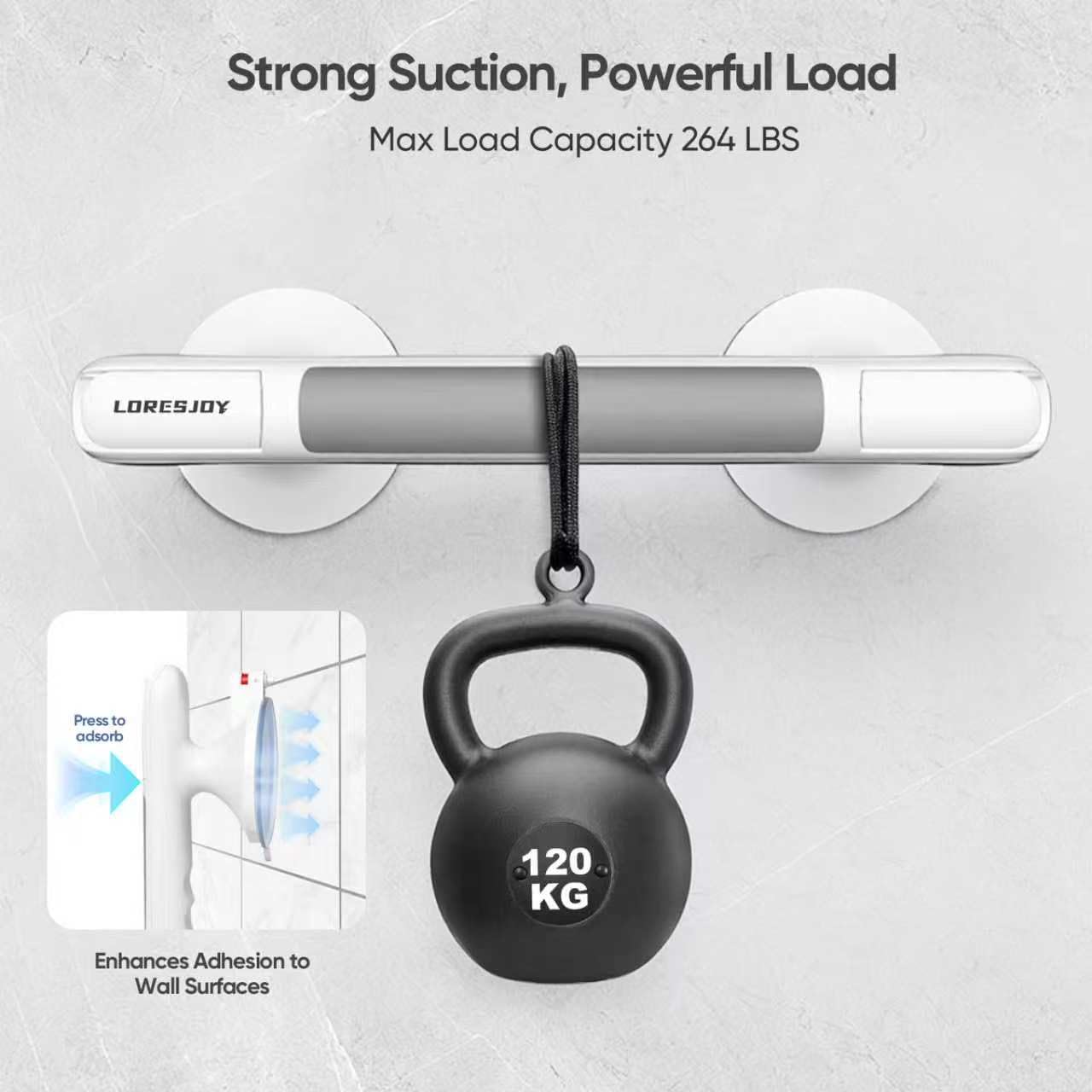Agarraderas de Baño con Ventosa y Indicator, MAX 120 KG, 1PCS | Asa de Seguridad para Baño, Manija de Ducha Antideslizante, Soporte de Apoyo sin Perforación, Mayores Barra de Agarre