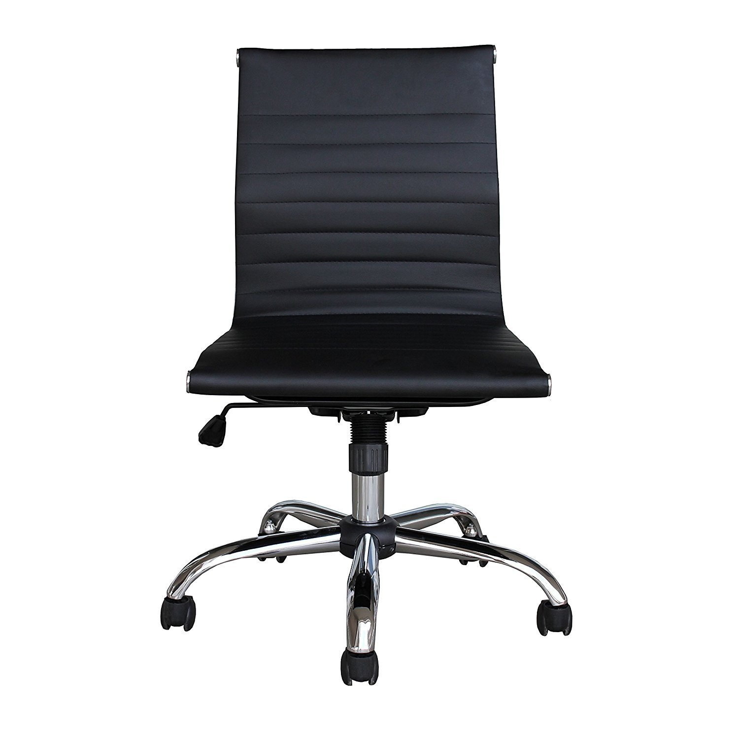 Winport Furniture Armrest Leather Mid-Back Armless Office Desk Chair , Single Stack, Black