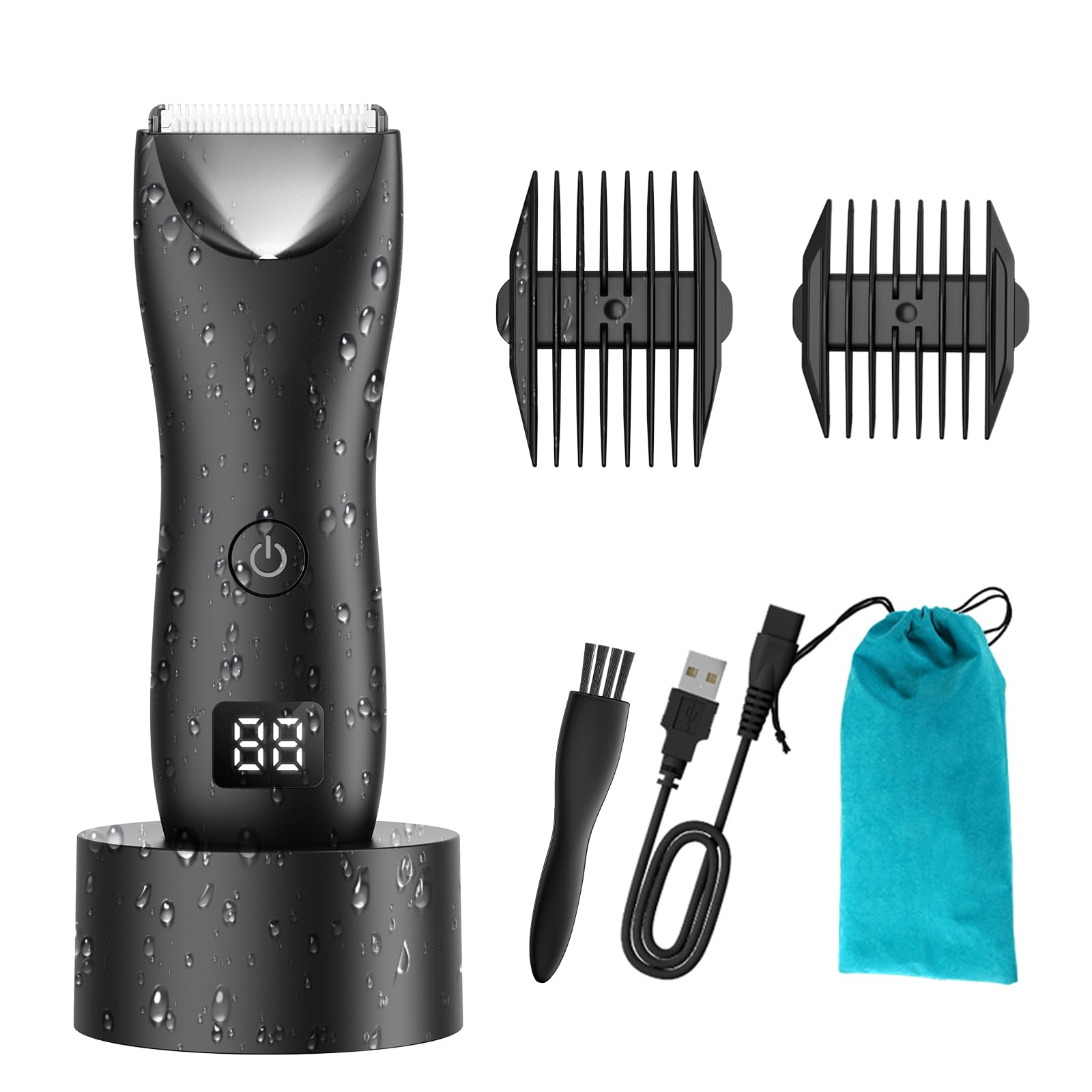 Rasoio Elettrico Corpo Uomo, Rasoio Parti Intime Uomo con Lama in Ceramica, IPX7 Impermeabile Depilatore Intimo Corpo Donna Body Groomer Tagliacapelli con Display LCD e Dock di Ricarica