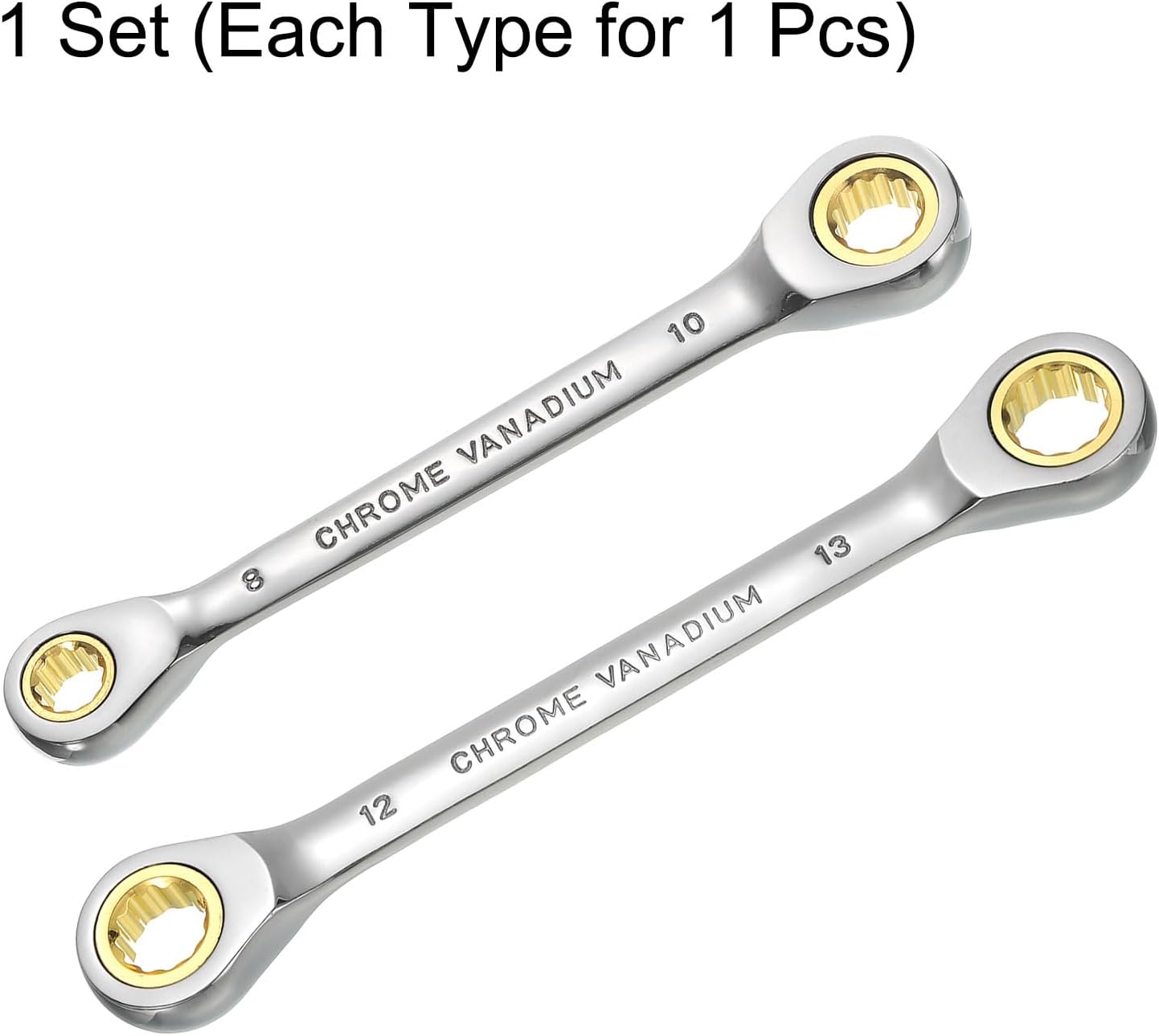 HARFINGTON 1 Set Double Box End Ratcheting Wrench 8 x 10mm / 12 x 13mm Metric 72 Tooth Ratchet Gear Spanner Tools CR-V Black Nickel Plating Dual Box End Ratcheting Wrench for Repairs