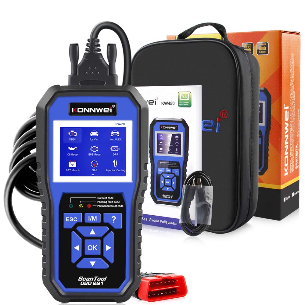 KONNWEI KW450 OBD2 urządzenie diagnostyczne kompatybilne z pojazdami VAG, wszystkimi systemami samochodów, urządzenie do odczytu błędów, kontrolka silnika EPB, ABS, SRS, OBD, olej, TPS, narzędzie do resetowania