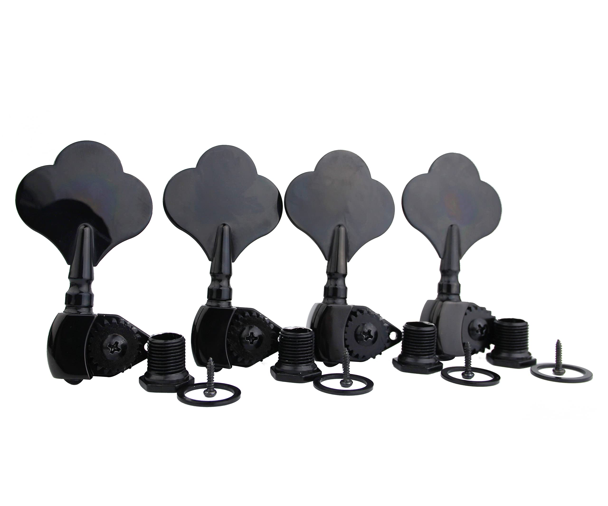 Guyker Open Frame Electric Bass Machine Head (4 Right handed) - 1:20 Ratio Gear Tuners Tuning Key Pegs - black