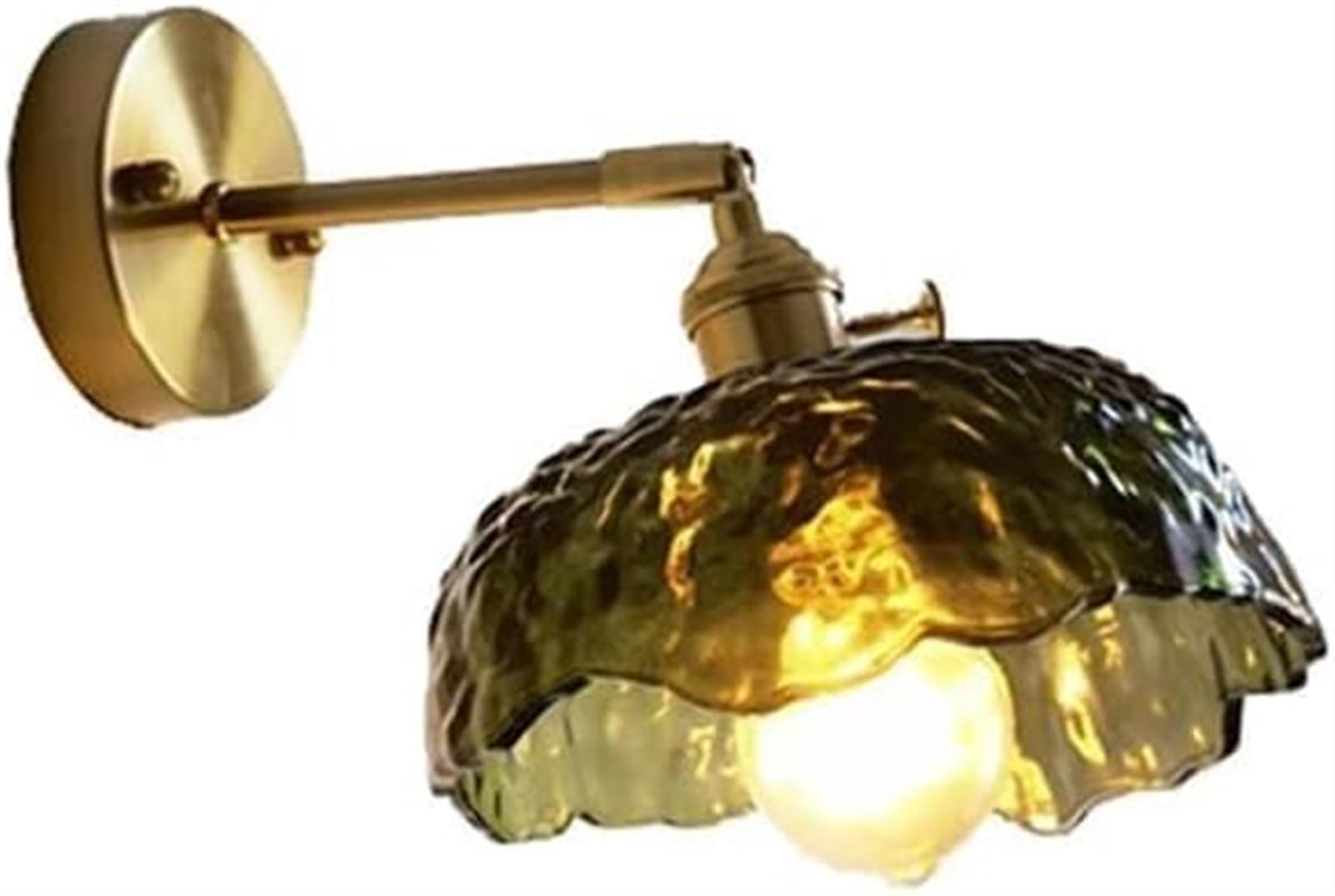 HPTHLY Brass Wall Sconce With Adjustable Arm - Hardwired Water-Ripple Glass Fixture For Bedroom, Living Room, Hallway - Clear & Green Glass Indoor Lighting -