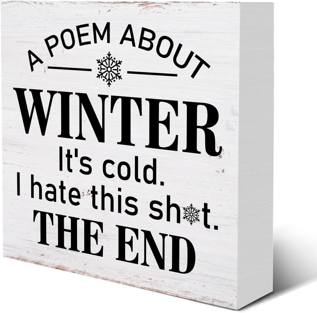 Winter Box Sign 7x7 Inch Rustic Farmhouse Wooden Desk Decor