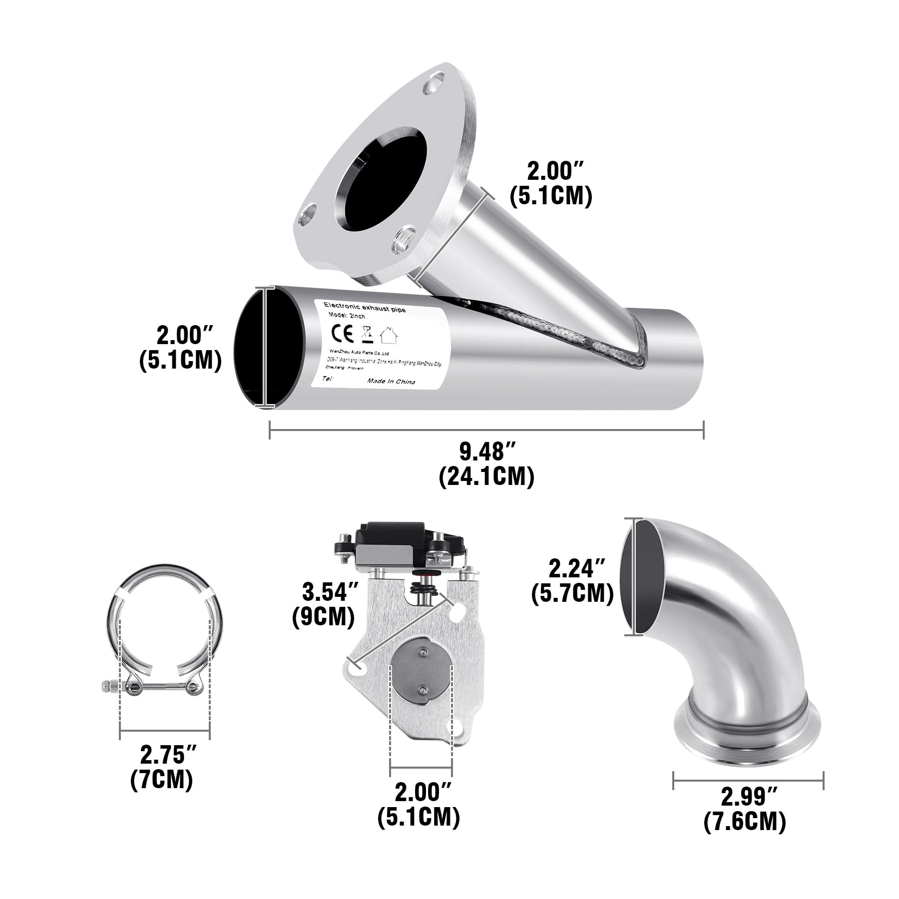 Kit de commutateur de soupape d'échappement à clapet de silencieux d'échappement électrique en acier inoxydable de 2" 51 mm avec télécommande