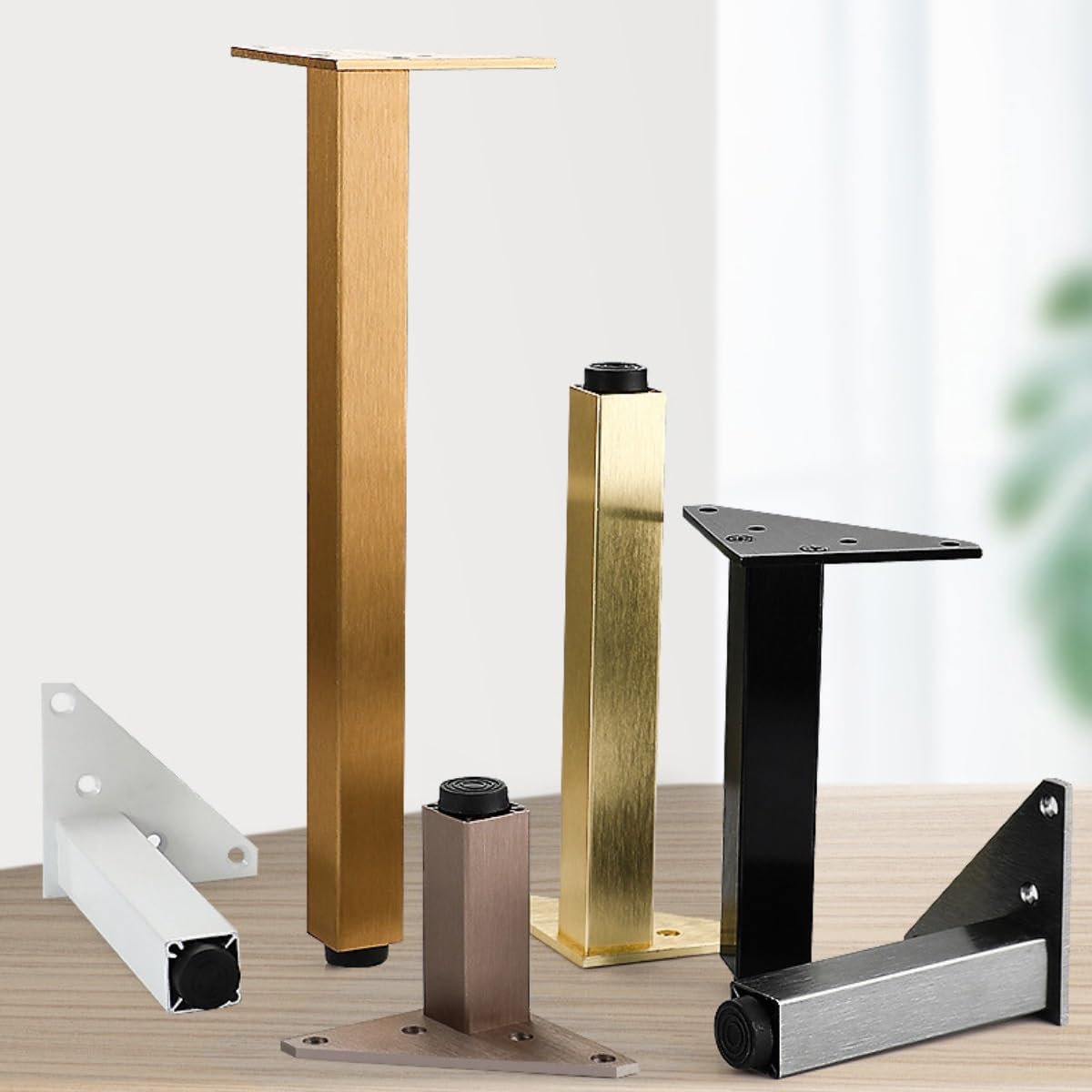 Zestaw 4 regulowanych 35 cm szare aluminiowe nogi do szafek - metalowe nóżki meblowe do projektów DIY, idealne do łóżek, sof, komód, krzeseł i stolików kawowych (wysokość: 6 cm do 35 cm)