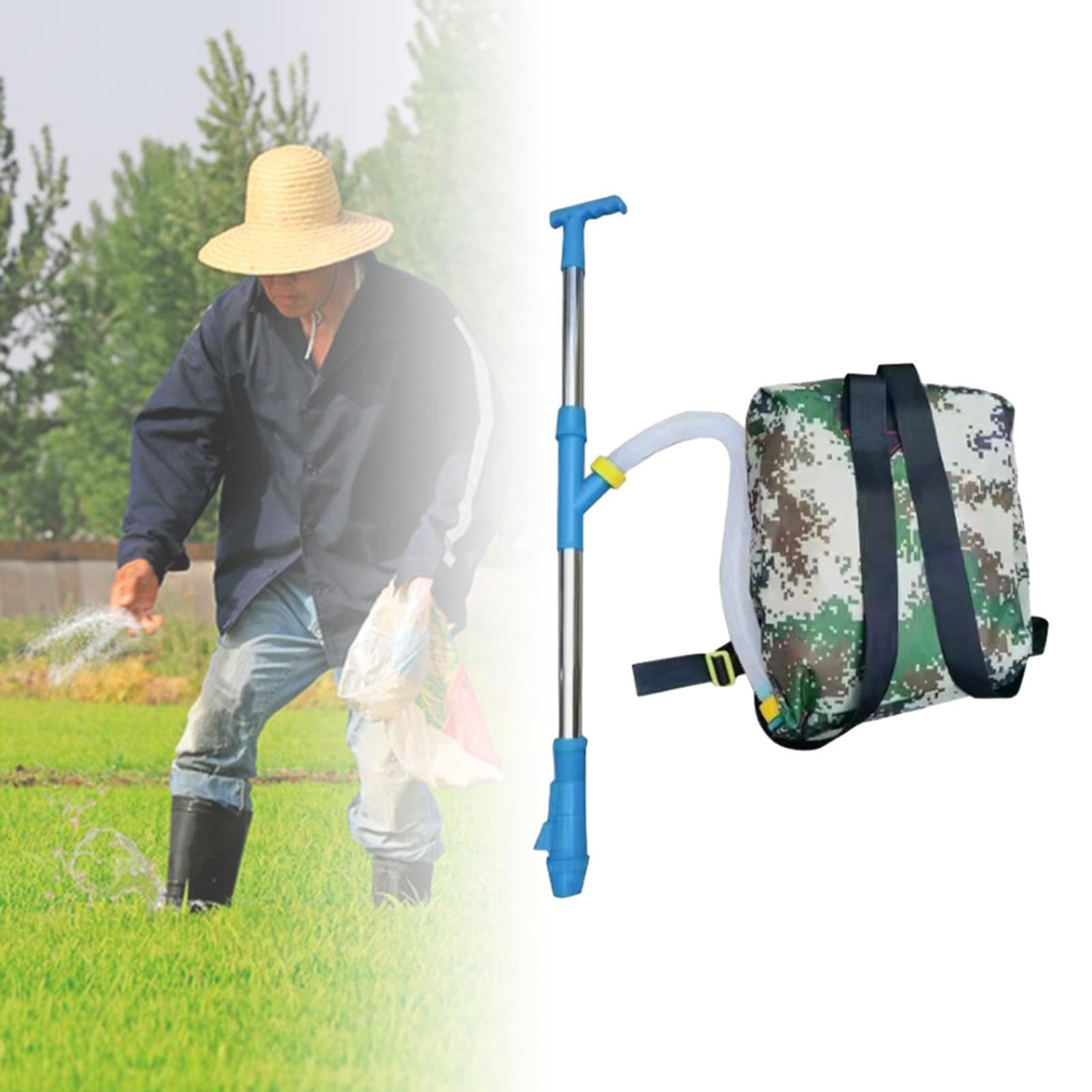 perfk Épandeur d'engrais granulaire portatif, Sac à Dos, Distributeur d'engrais de Jardinage pour légumes de maïs, Acier Inoxydable Bleu