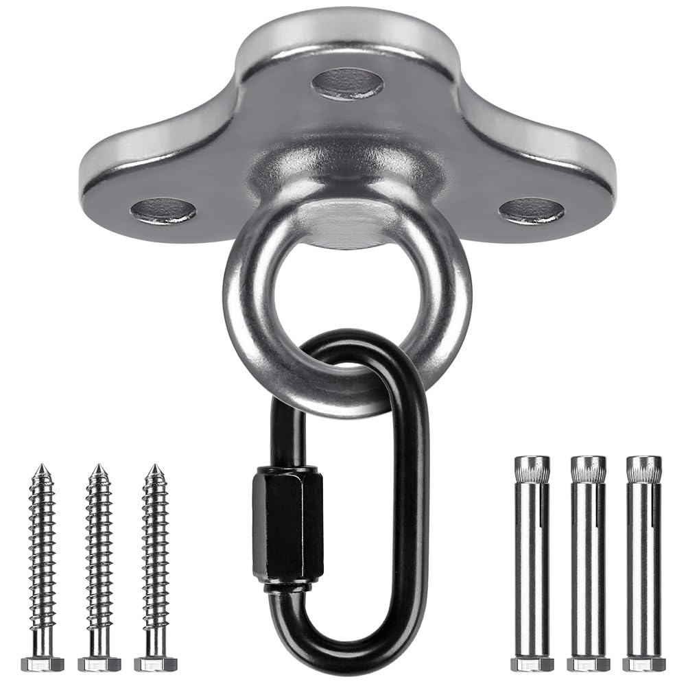 Dolibest Staffa di fissaggio a soffitto con moschettone, per yoga, altalena, supporto a sospensione con fascia di resistenza, ancoraggio da parete per sistemi di allenamento della forza corporea, 500