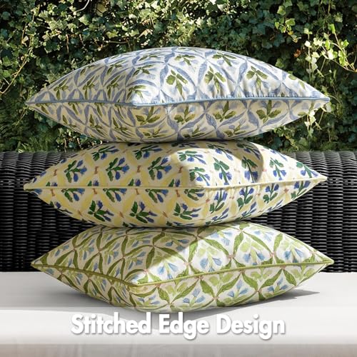Image of MIULEE Floral Decorative Pillow Covers Set of 2,block print Throw Pillowcases Outdoor Boho Farmhouse Vintage Coastal Summer Accent Cushion Covers for Couch paito Garden Sofa Bed 16x16 Inch, Blue-Green